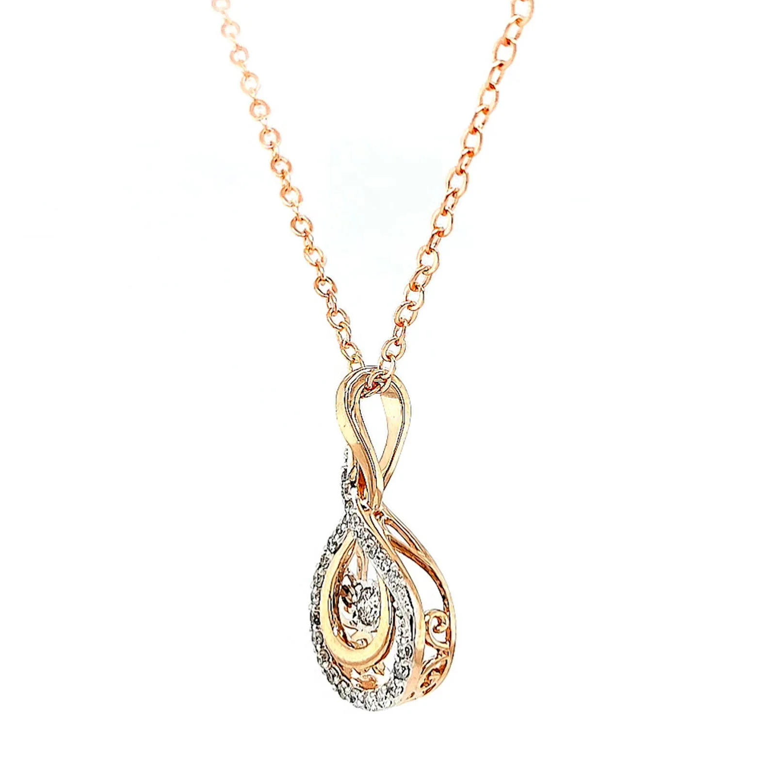 9ct Rose Gold Round Brilliant Cut Dancing Diamond with 0.25 Carat tw of Diamond Pendant - Image 14