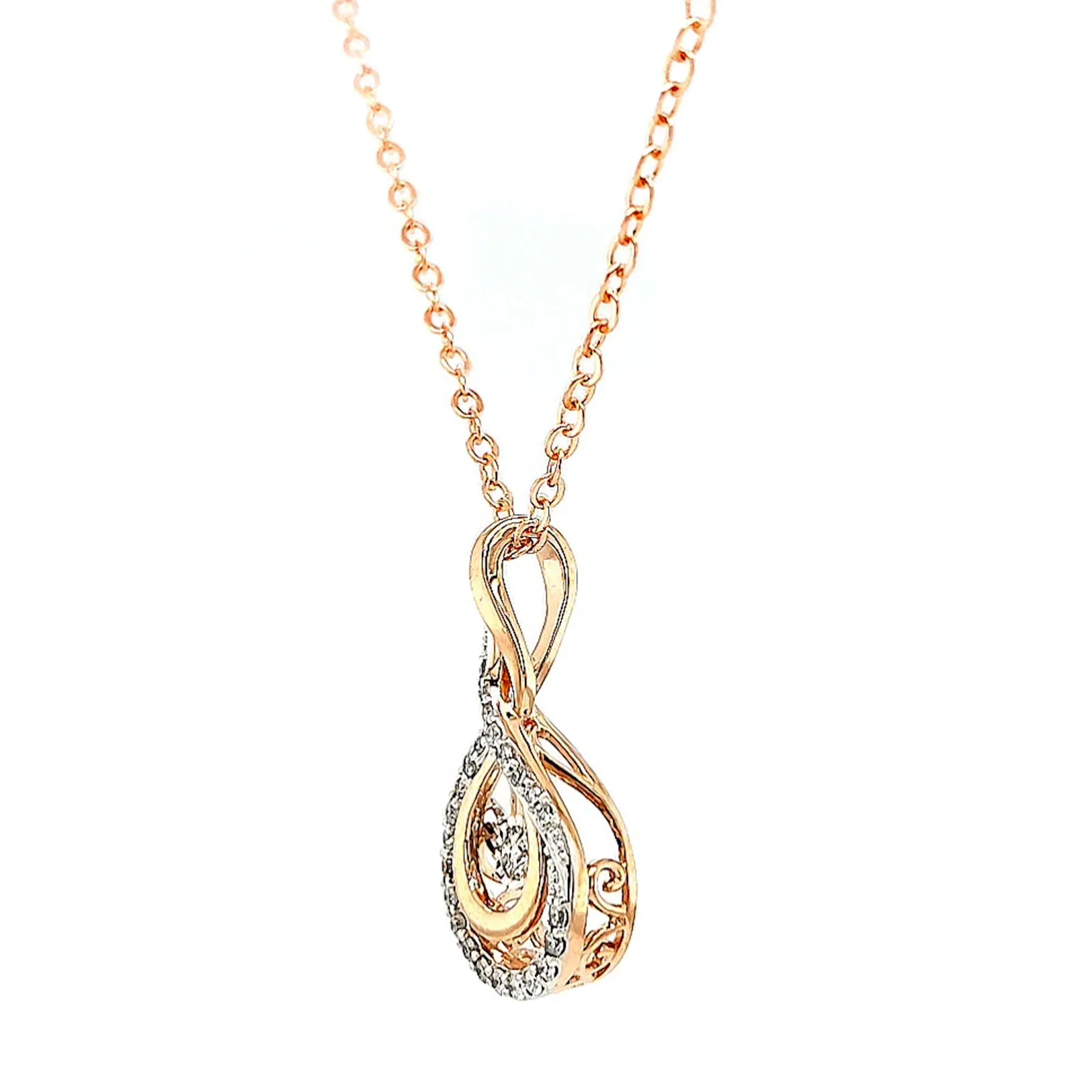 9ct Rose Gold Round Brilliant Cut Dancing Diamond with 0.25 Carat tw of Diamond Pendant - Image 15