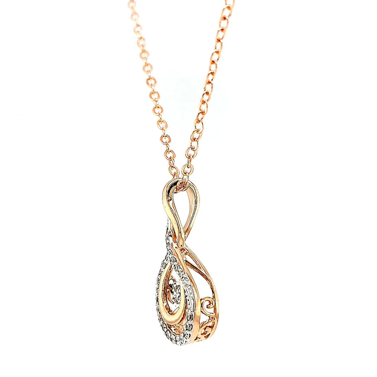 9ct Rose Gold Round Brilliant Cut Dancing Diamond with 0.25 Carat tw of Diamond Pendant - Image 16