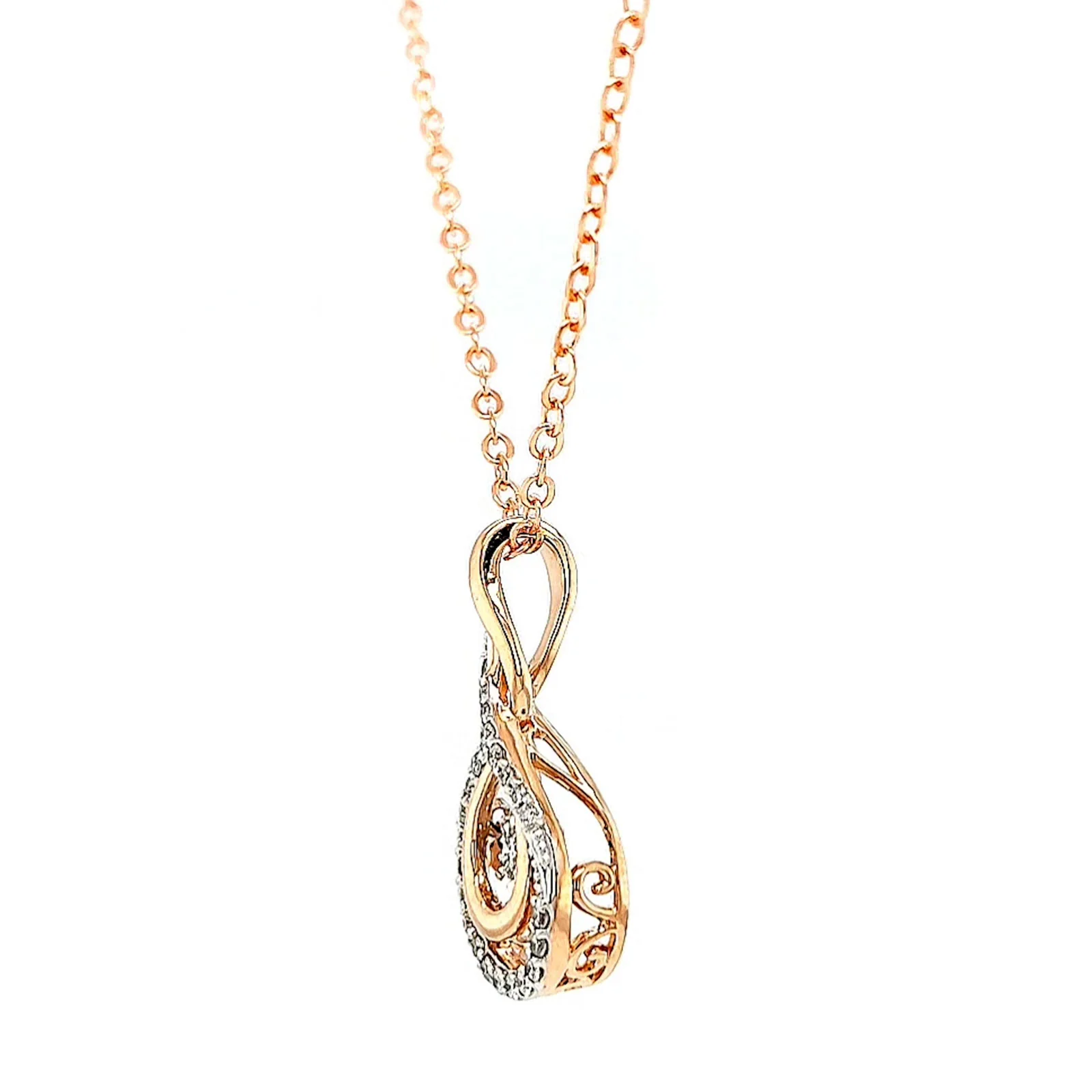 9ct Rose Gold Round Brilliant Cut Dancing Diamond with 0.25 Carat tw of Diamond Pendant - Image 17