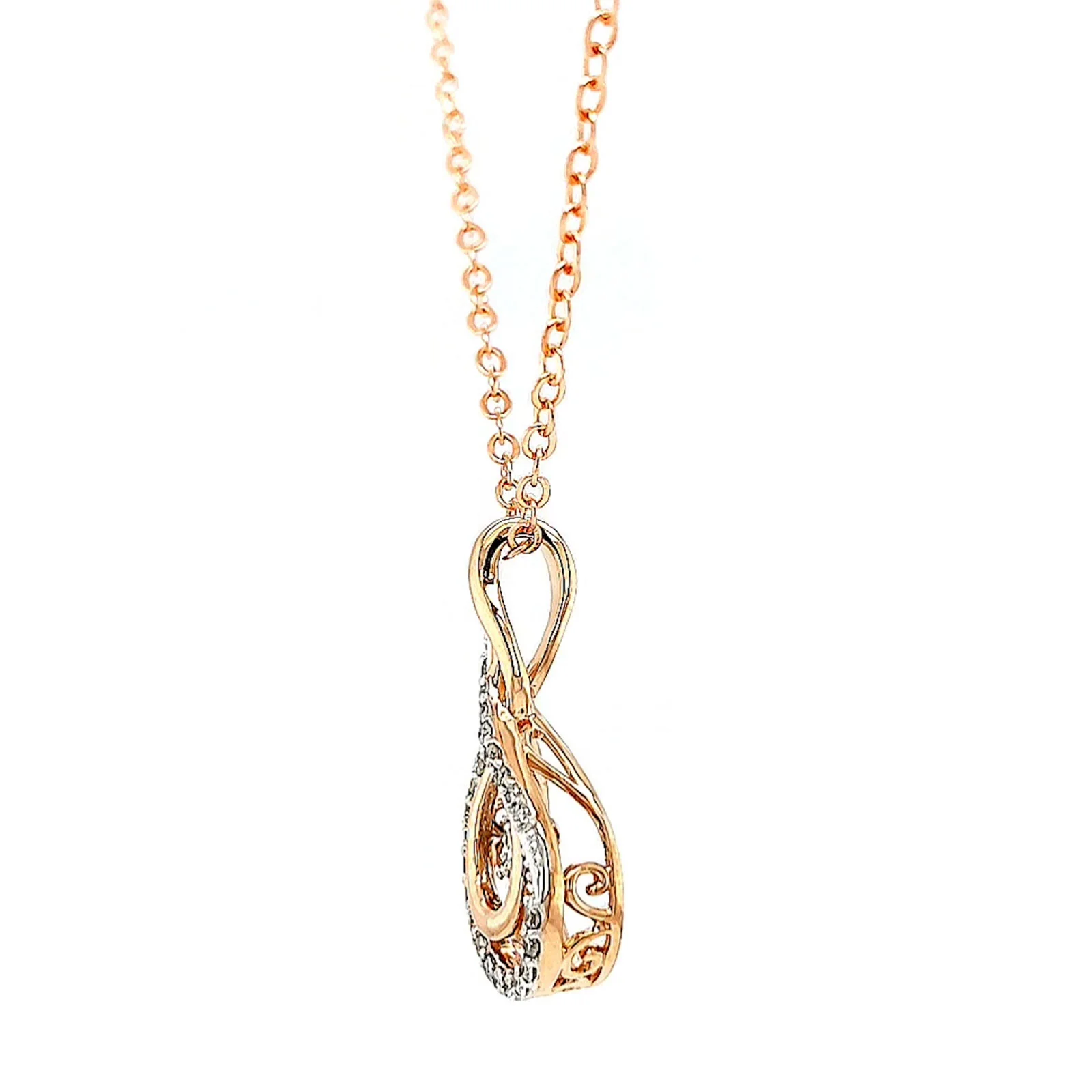 9ct Rose Gold Round Brilliant Cut Dancing Diamond with 0.25 Carat tw of Diamond Pendant - Image 18