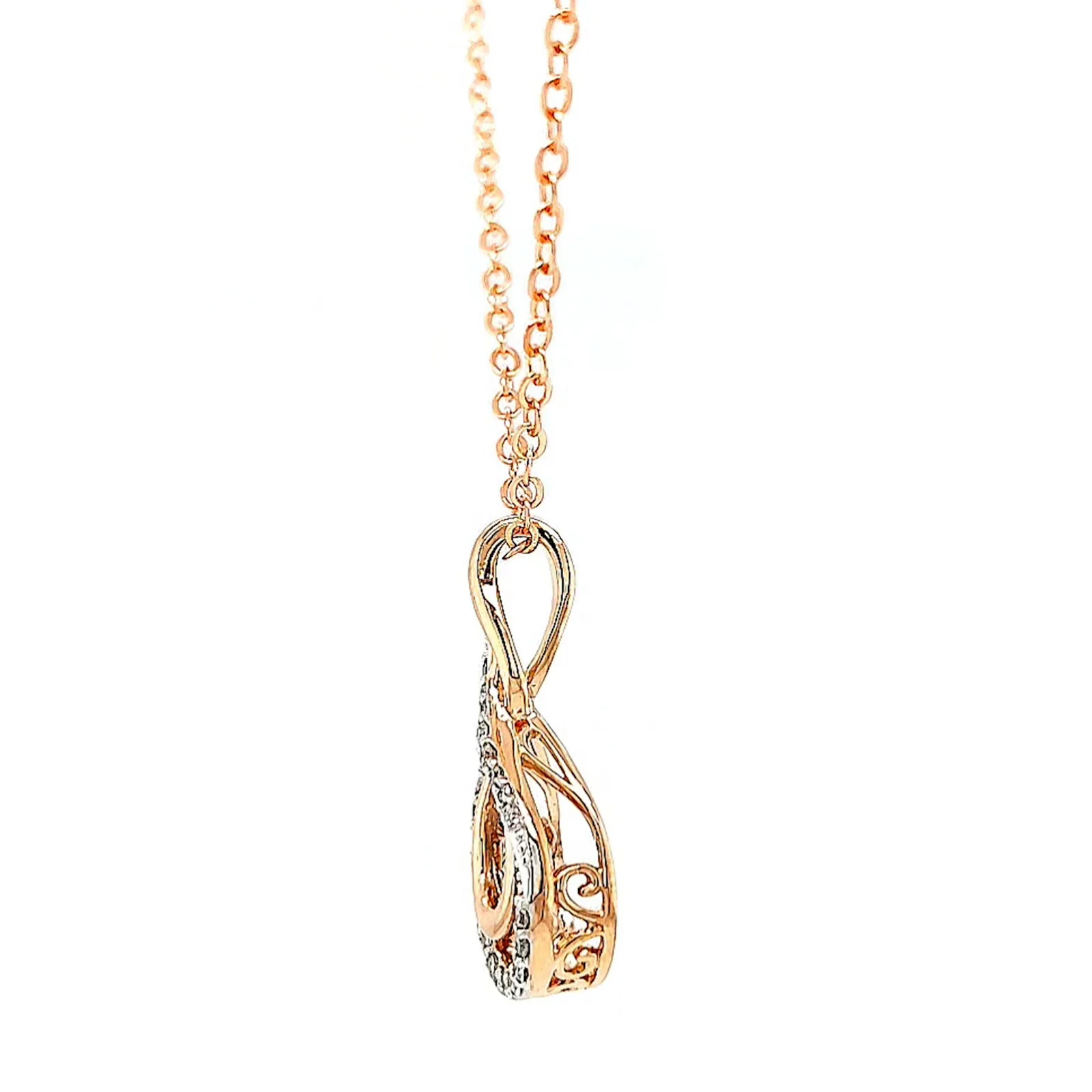 9ct Rose Gold Round Brilliant Cut Dancing Diamond with 0.25 Carat tw of Diamond Pendant - Image 19