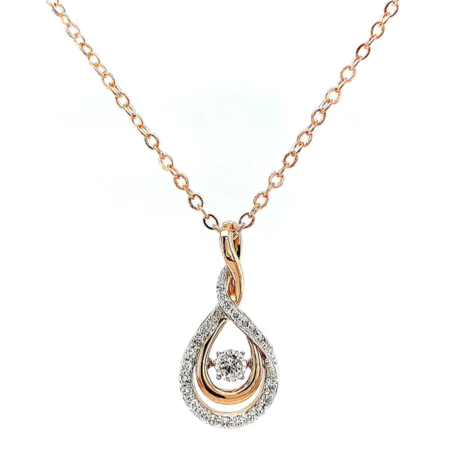9ct Rose Gold Round Brilliant Cut Dancing Diamond with 0.25 Carat tw of Diamond Pendant - Image 3