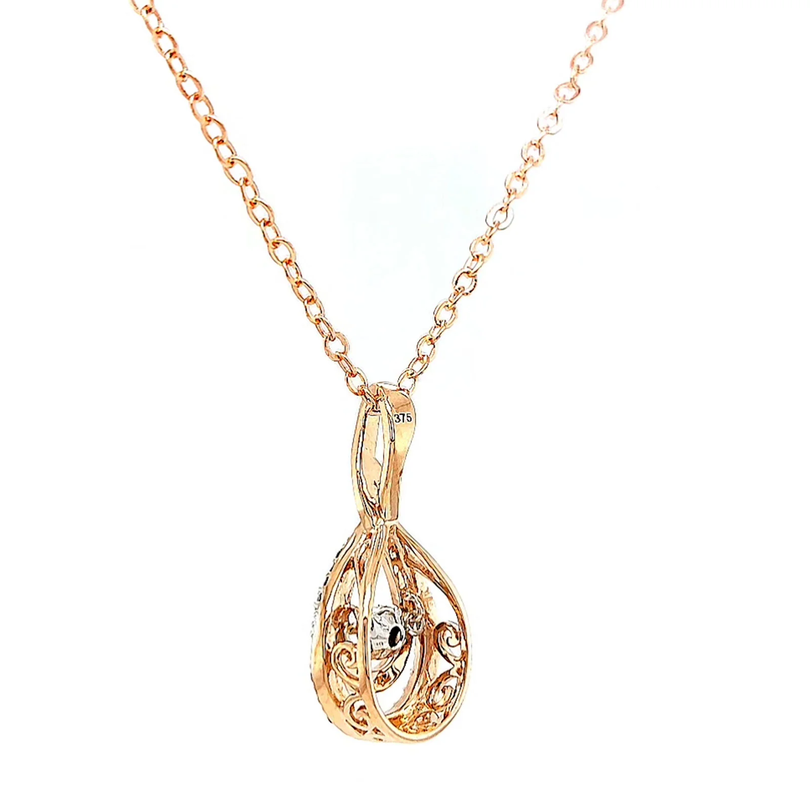 9ct Rose Gold Round Brilliant Cut Dancing Diamond with 0.25 Carat tw of Diamond Pendant - Image 31