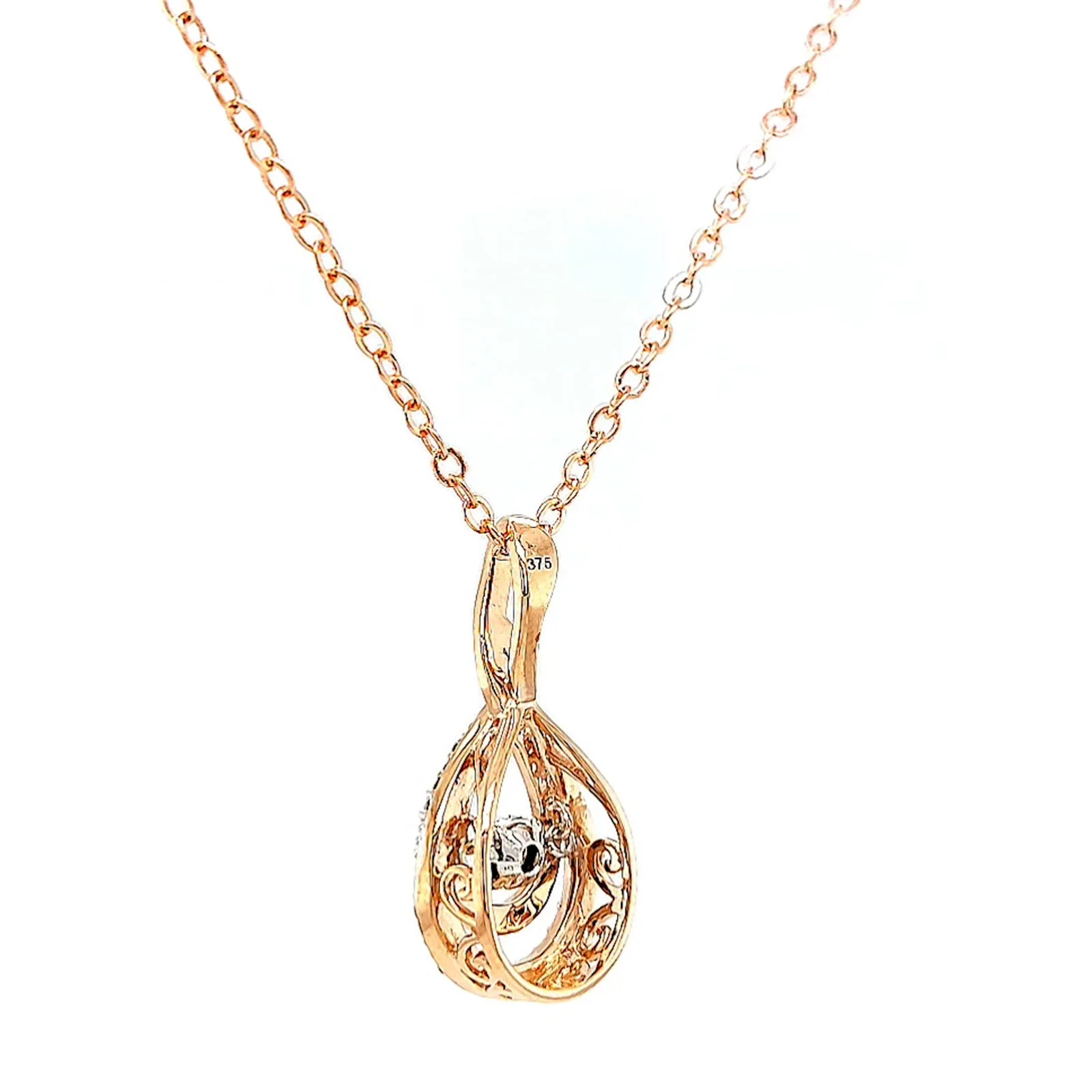 9ct Rose Gold Round Brilliant Cut Dancing Diamond with 0.25 Carat tw of Diamond Pendant - Image 32