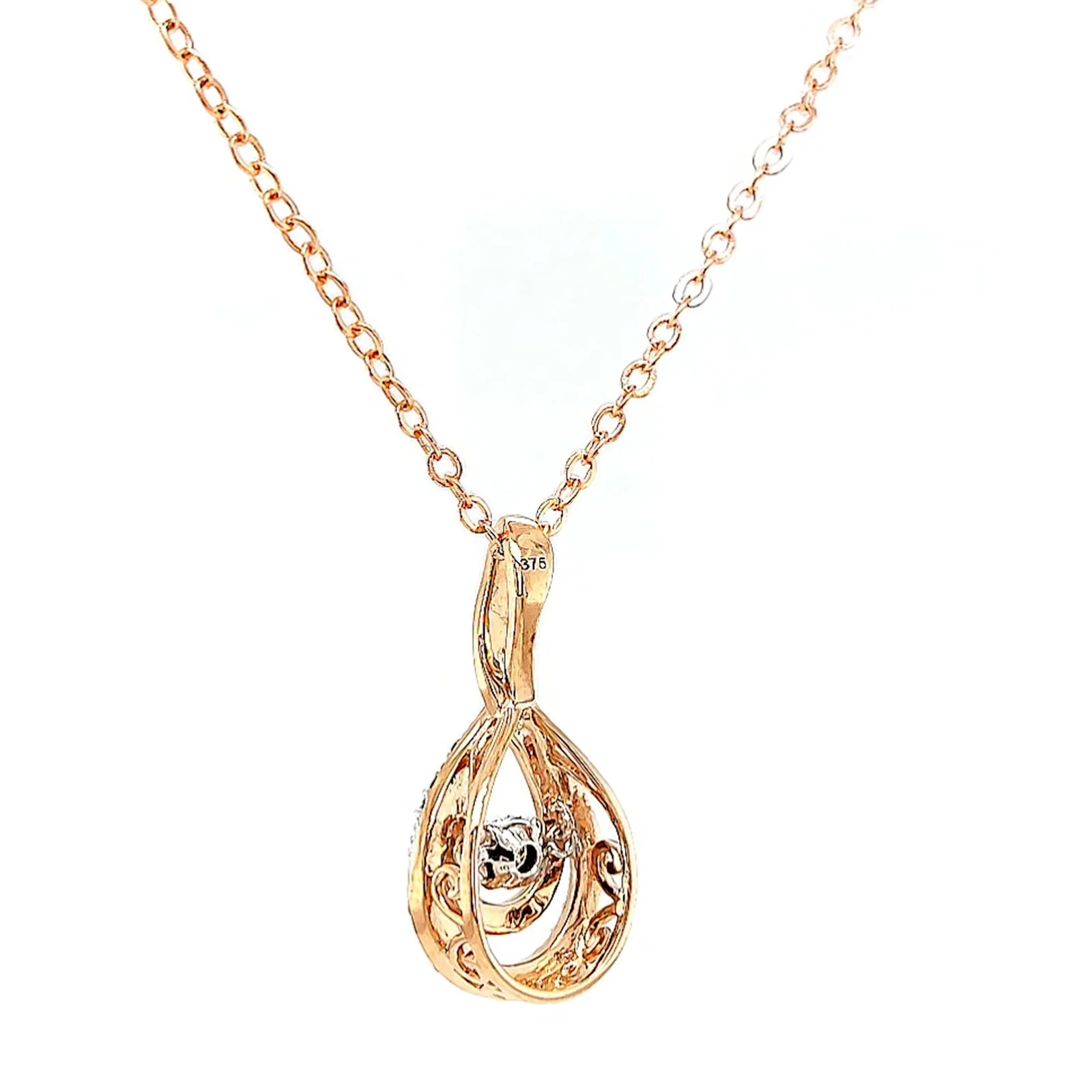 9ct Rose Gold Round Brilliant Cut Dancing Diamond with 0.25 Carat tw of Diamond Pendant - Image 33