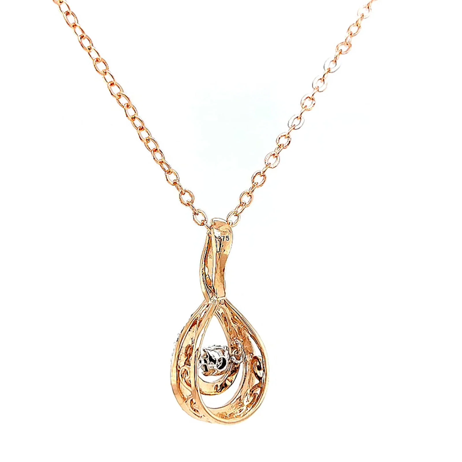 9ct Rose Gold Round Brilliant Cut Dancing Diamond with 0.25 Carat tw of Diamond Pendant - Image 34