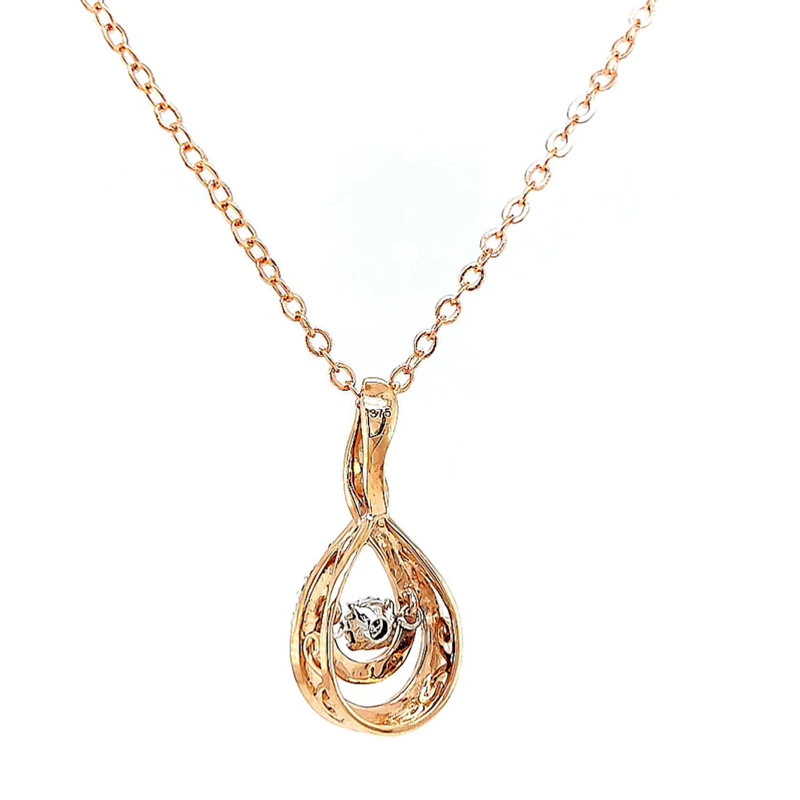 9ct Rose Gold Round Brilliant Cut Dancing Diamond with 0.25 Carat tw of Diamond Pendant - Image 35
