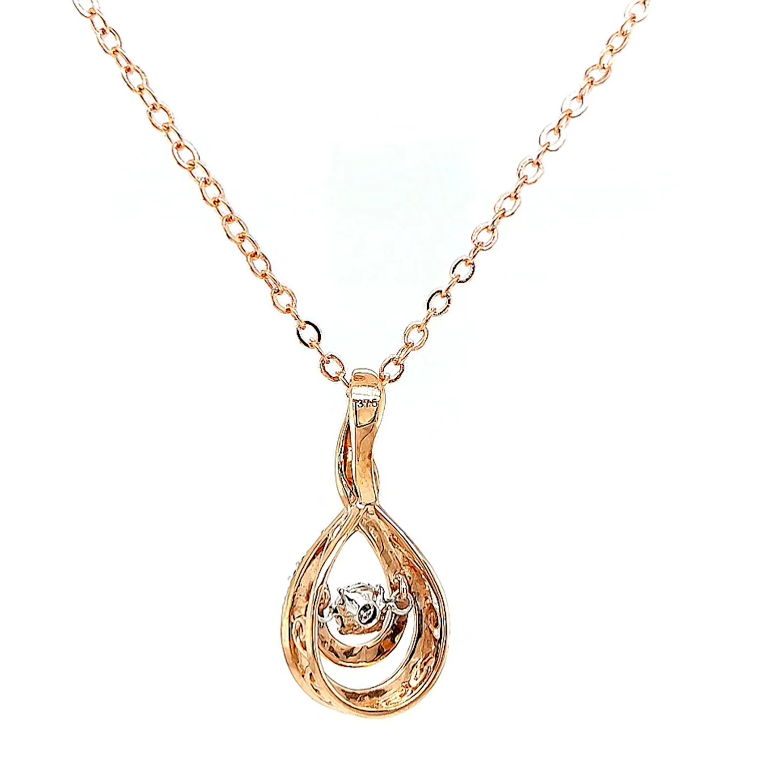 9ct Rose Gold Round Brilliant Cut Dancing Diamond with 0.25 Carat tw of Diamond Pendant - Image 36