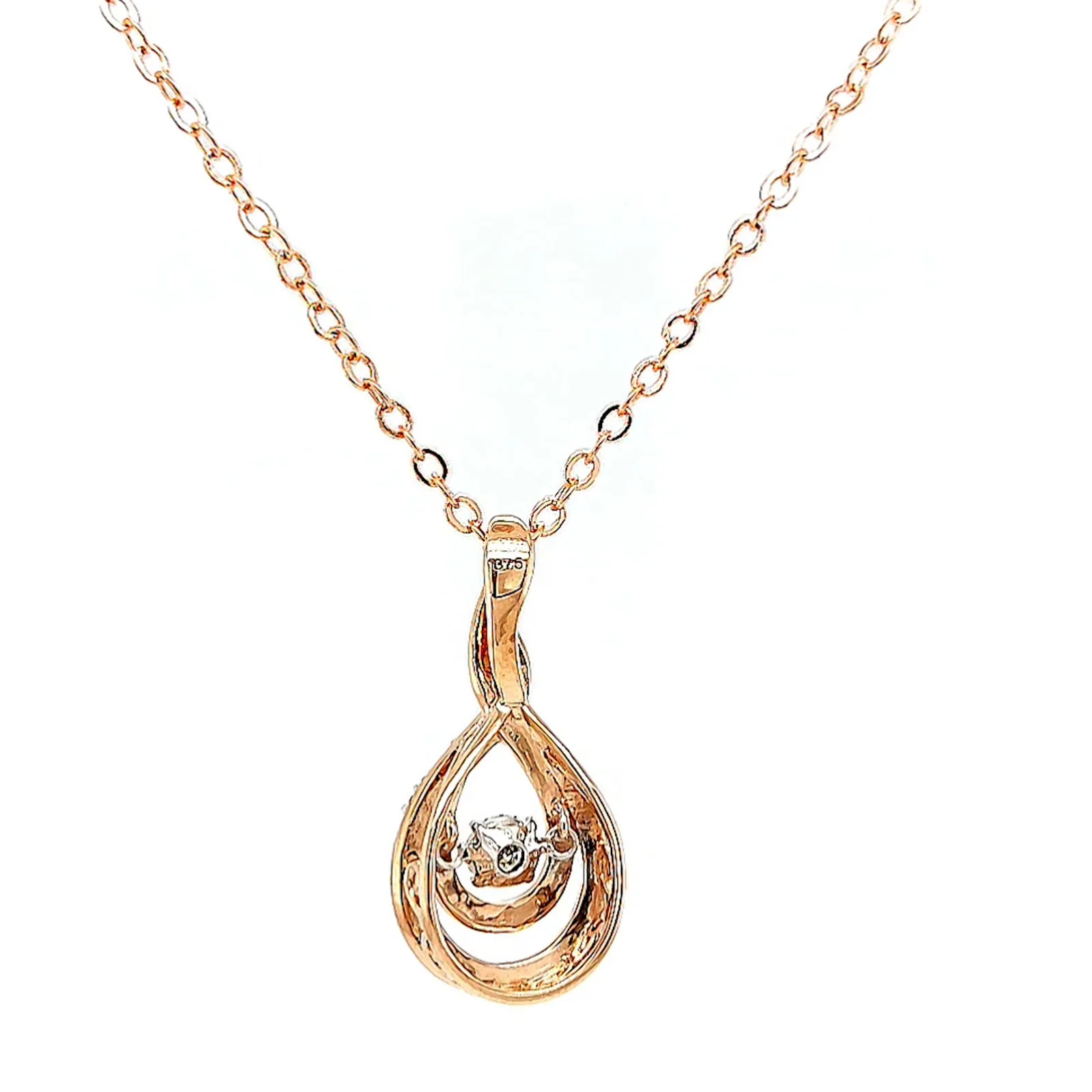 9ct Rose Gold Round Brilliant Cut Dancing Diamond with 0.25 Carat tw of Diamond Pendant - Image 37