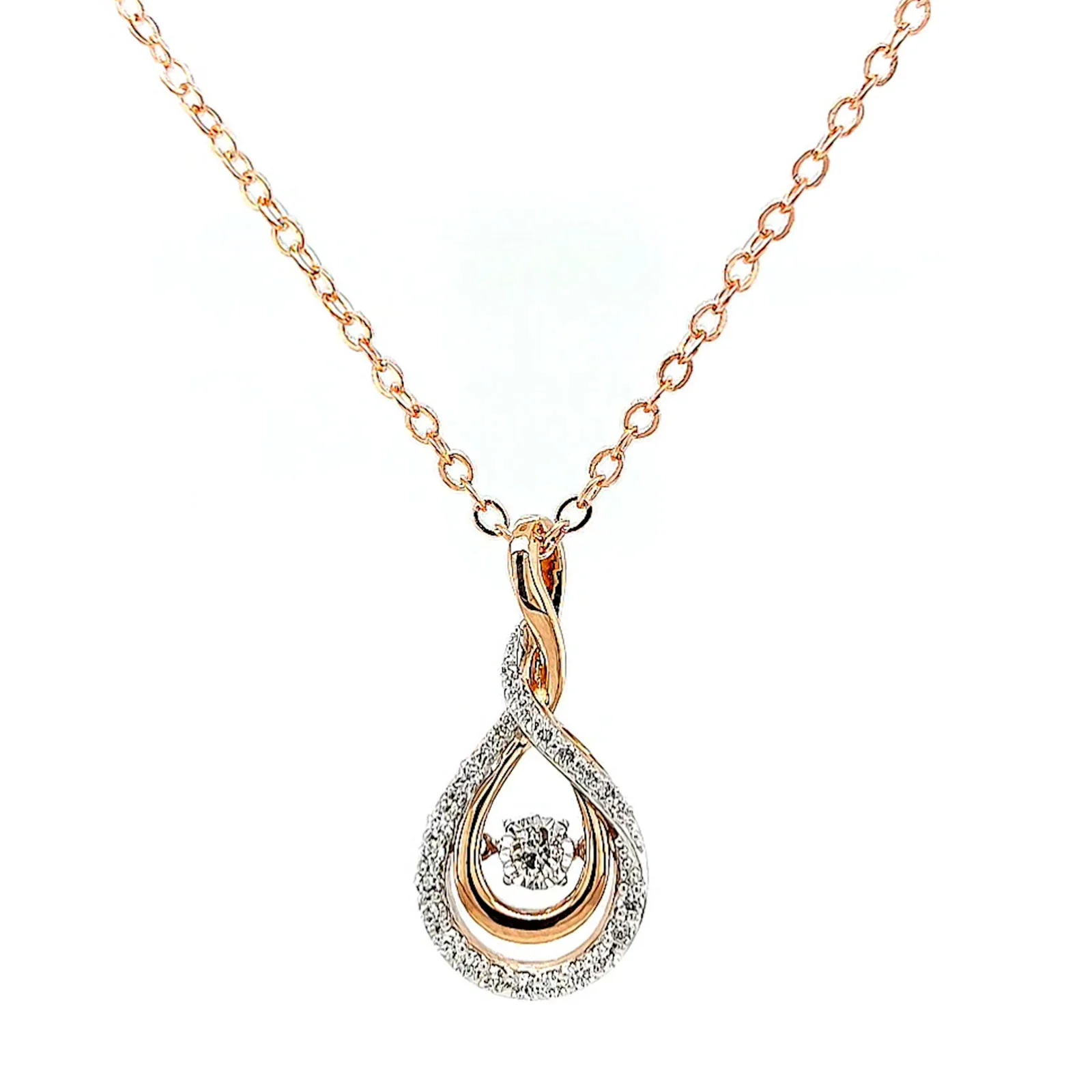 9ct Rose Gold Round Brilliant Cut Dancing Diamond with 0.25 Carat tw of Diamond Pendant - Image 4