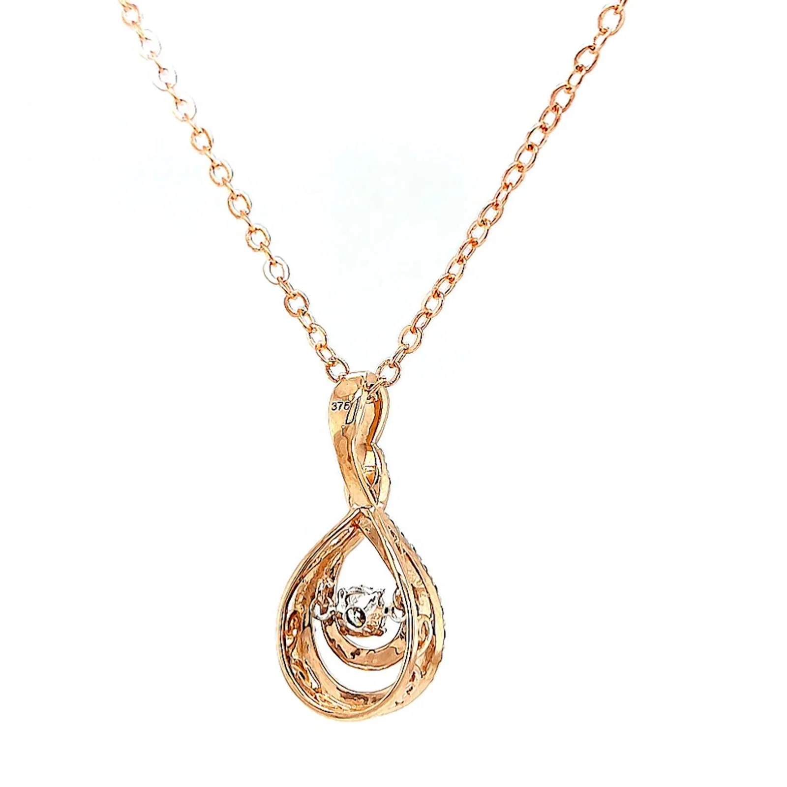 9ct Rose Gold Round Brilliant Cut Dancing Diamond with 0.25 Carat tw of Diamond Pendant - Image 45