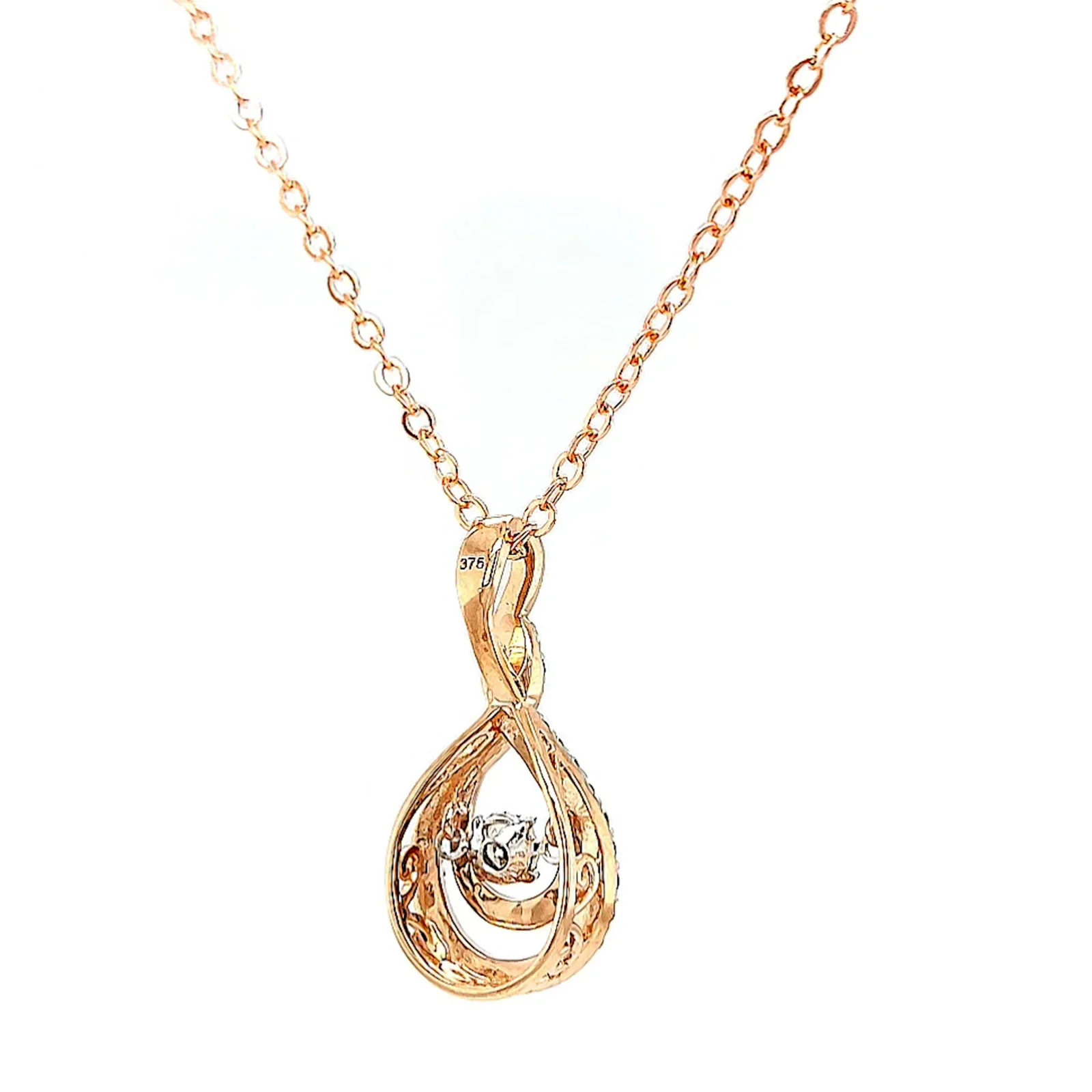 9ct Rose Gold Round Brilliant Cut Dancing Diamond with 0.25 Carat tw of Diamond Pendant - Image 46