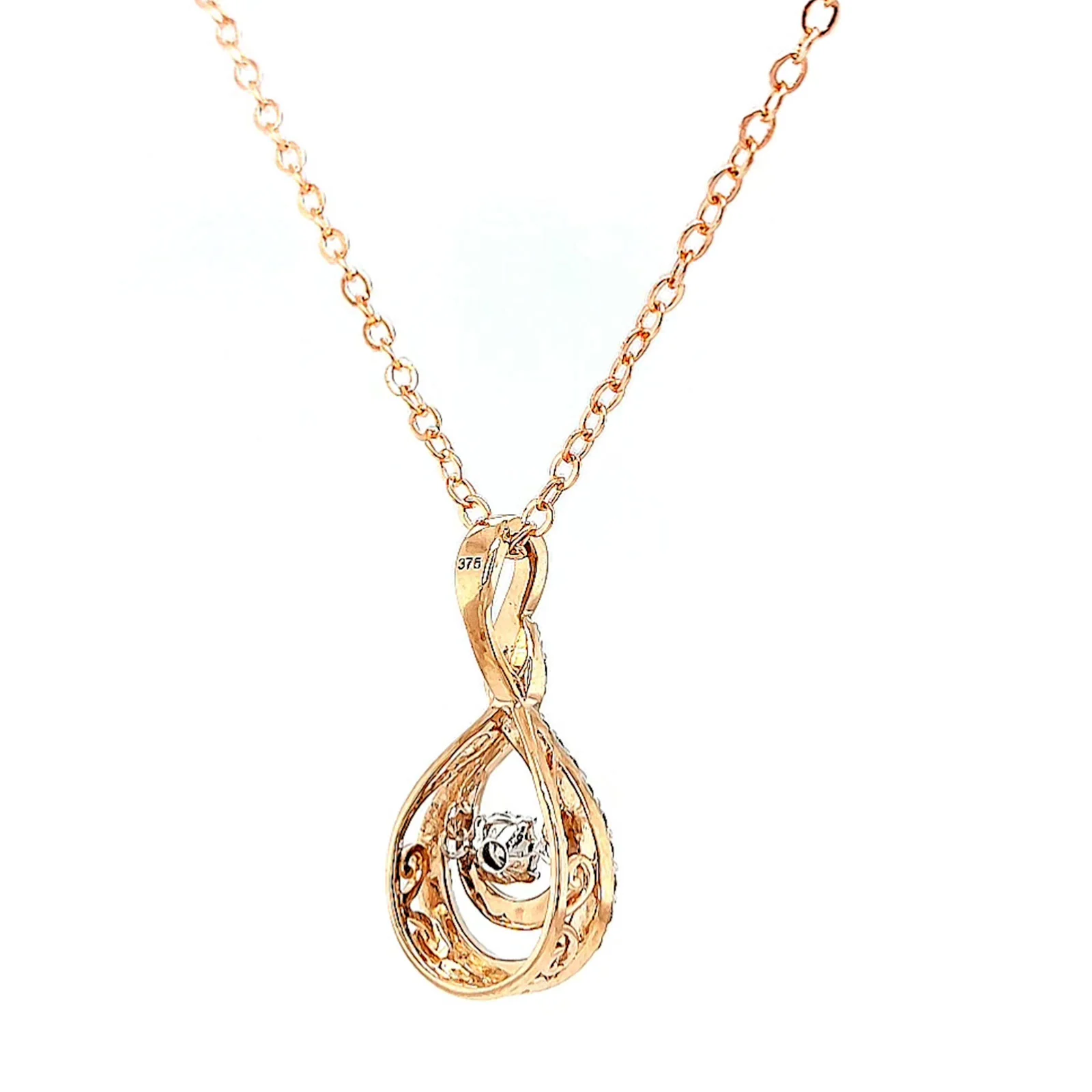 9ct Rose Gold Round Brilliant Cut Dancing Diamond with 0.25 Carat tw of Diamond Pendant - Image 47