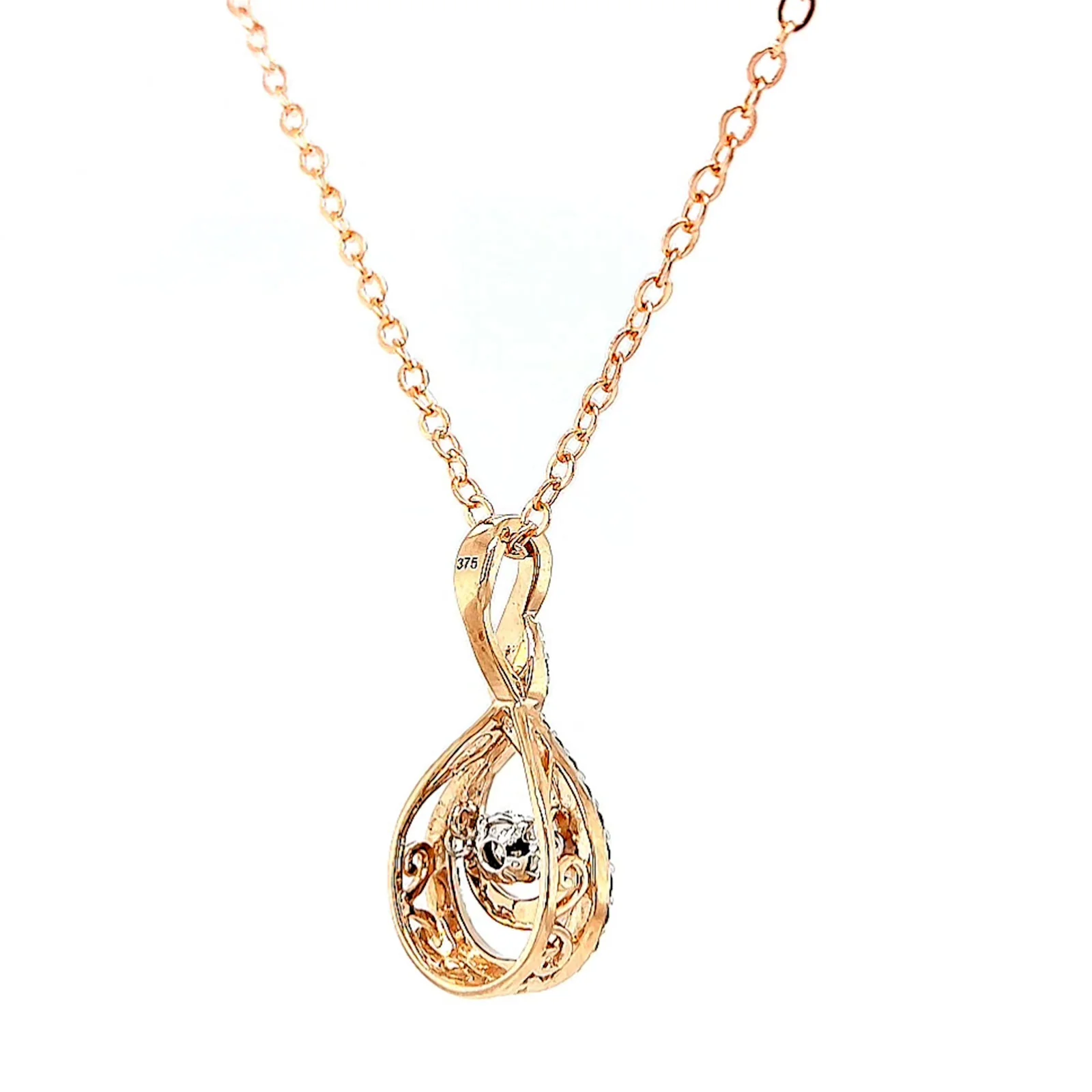9ct Rose Gold Round Brilliant Cut Dancing Diamond with 0.25 Carat tw of Diamond Pendant - Image 48