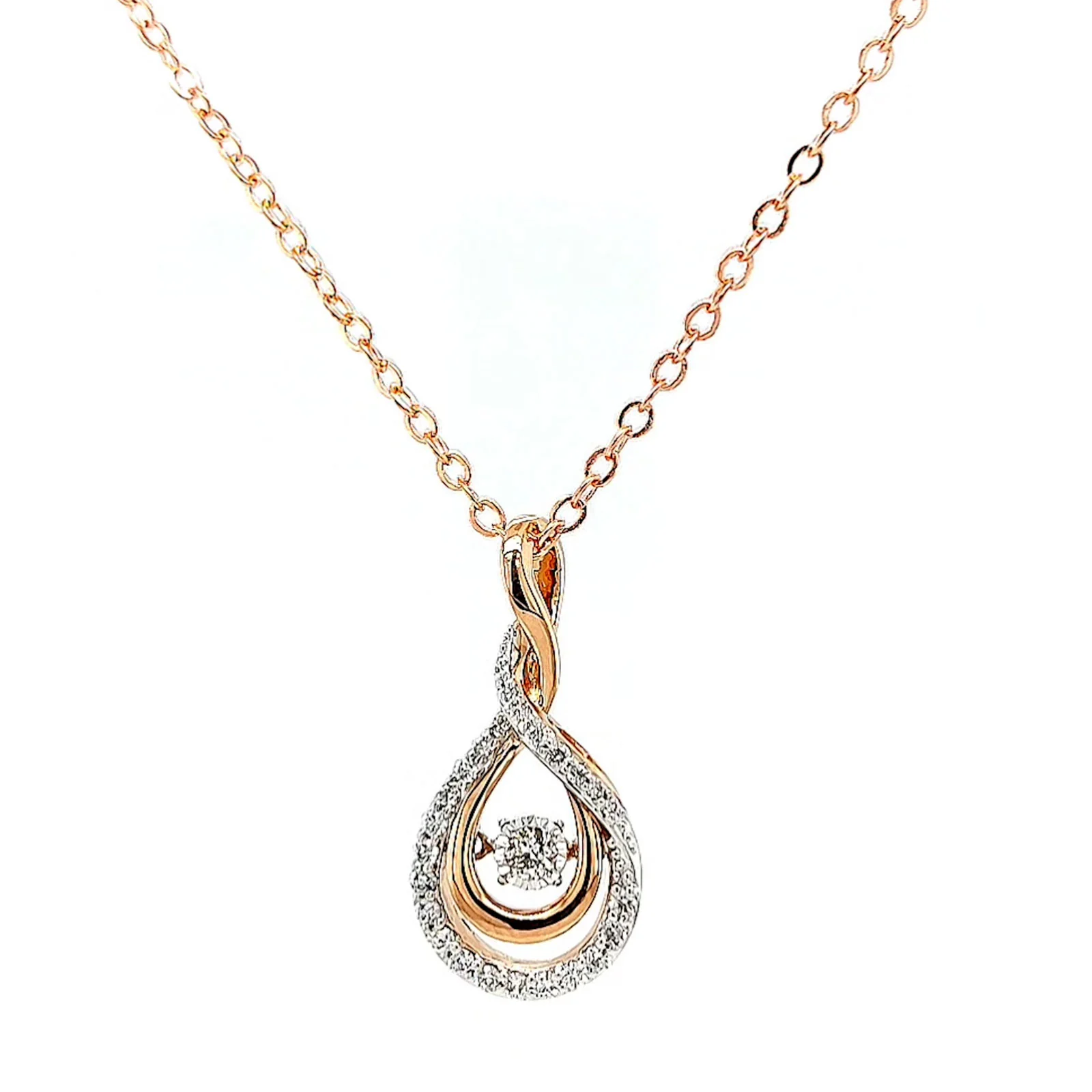 9ct Rose Gold Round Brilliant Cut Dancing Diamond with 0.25 Carat tw of Diamond Pendant - Image 5