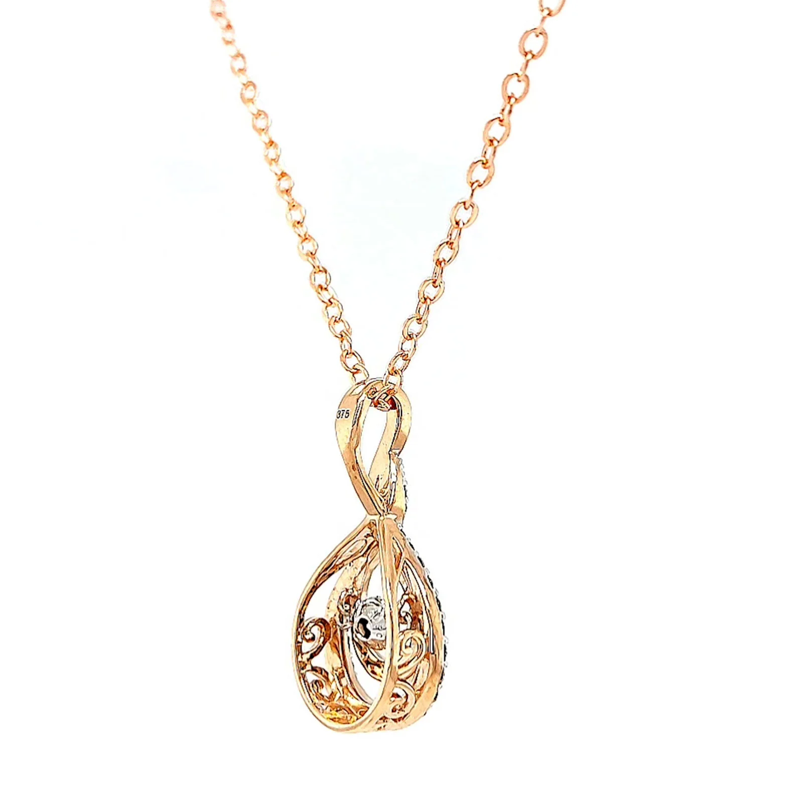 9ct Rose Gold Round Brilliant Cut Dancing Diamond with 0.25 Carat tw of Diamond Pendant - Image 50