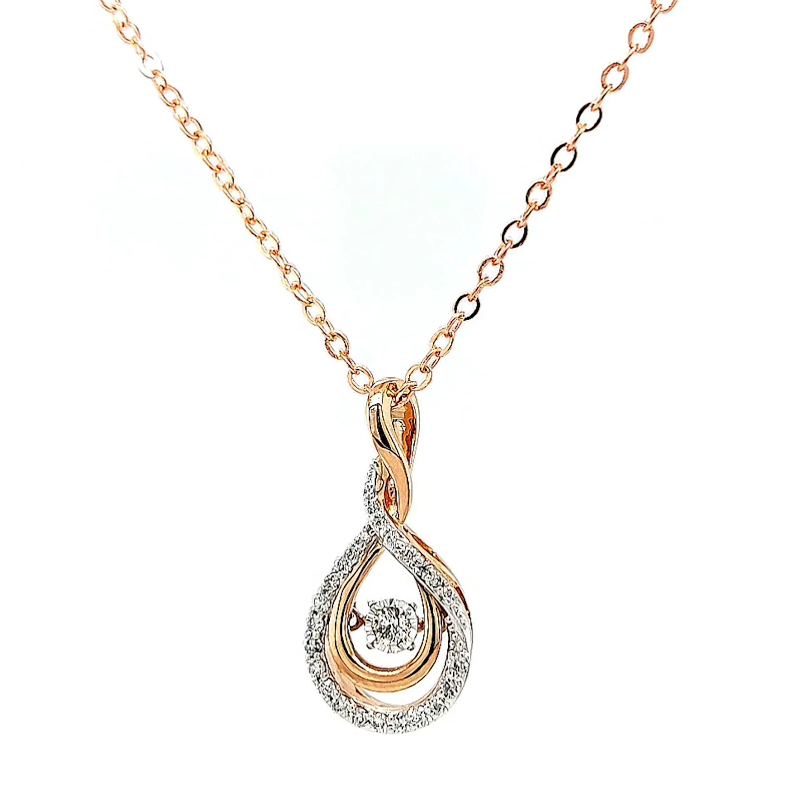 9ct Rose Gold Round Brilliant Cut Dancing Diamond with 0.25 Carat tw of Diamond Pendant - Image 6