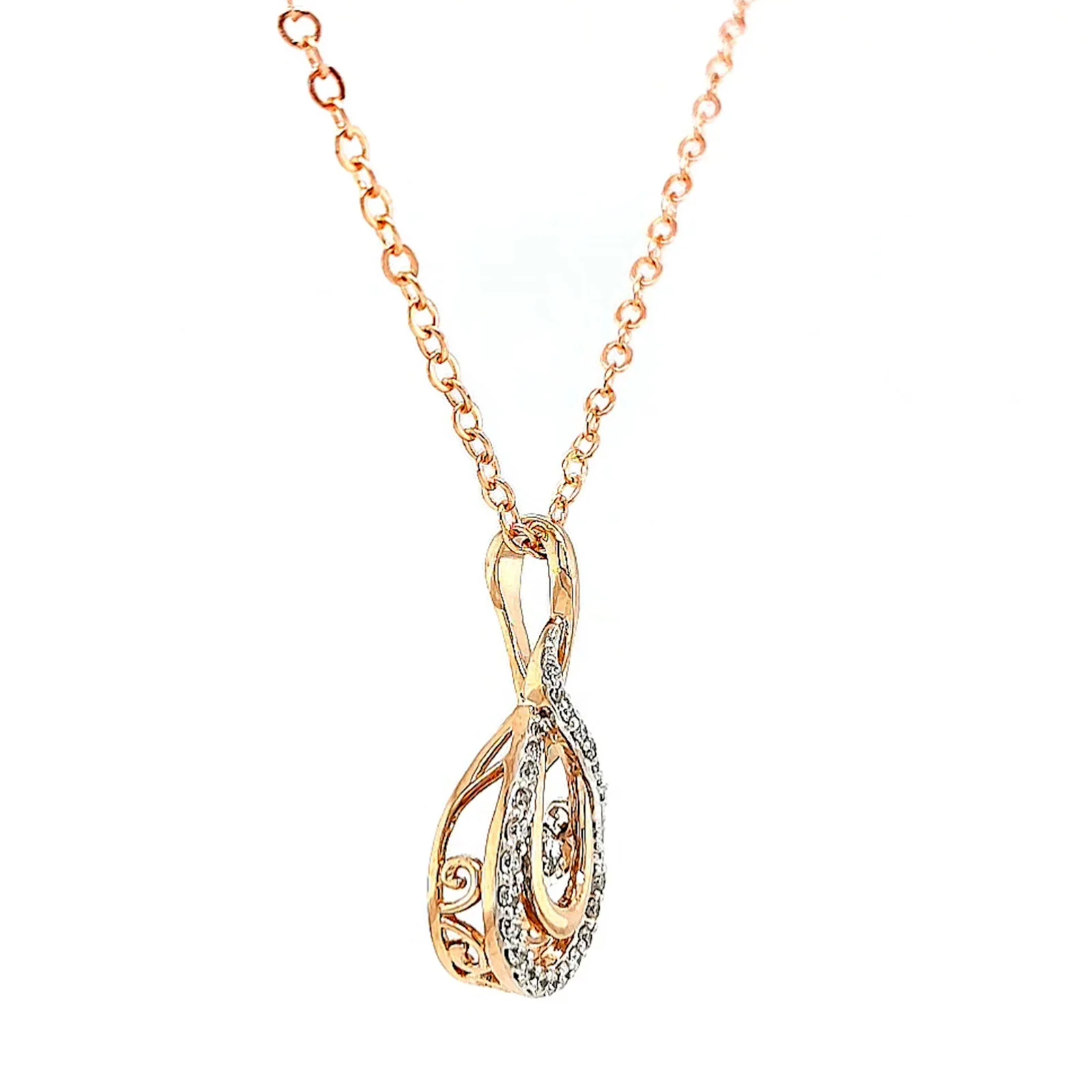 9ct Rose Gold Round Brilliant Cut Dancing Diamond with 0.25 Carat tw of Diamond Pendant - Image 64