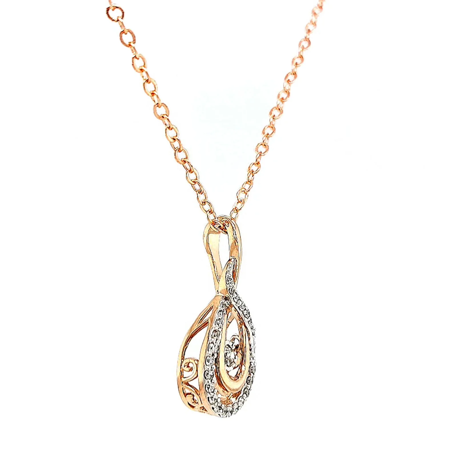 9ct Rose Gold Round Brilliant Cut Dancing Diamond with 0.25 Carat tw of Diamond Pendant - Image 65