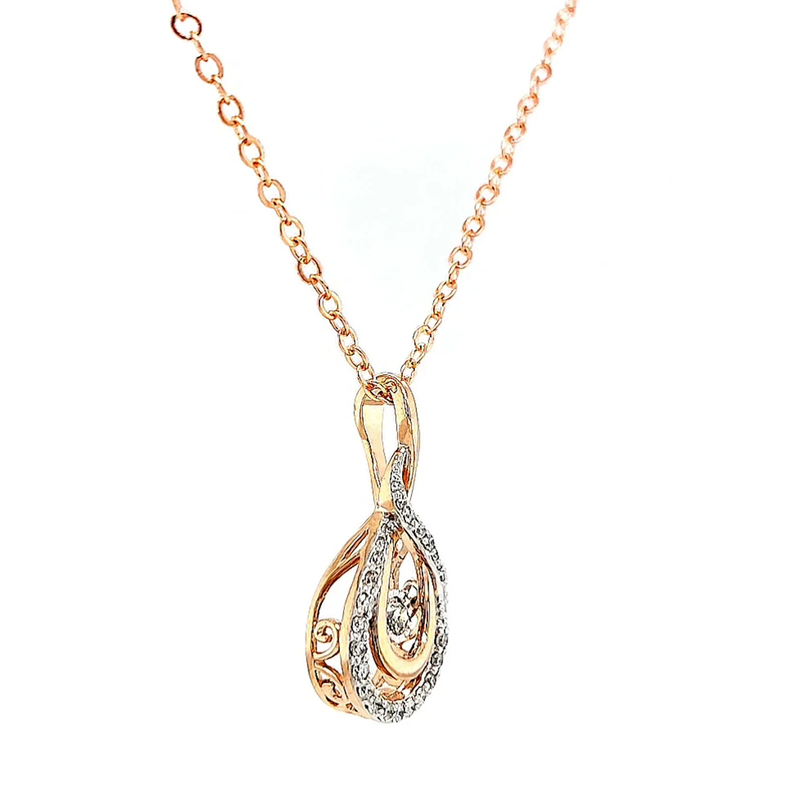 9ct Rose Gold Round Brilliant Cut Dancing Diamond with 0.25 Carat tw of Diamond Pendant - Image 66