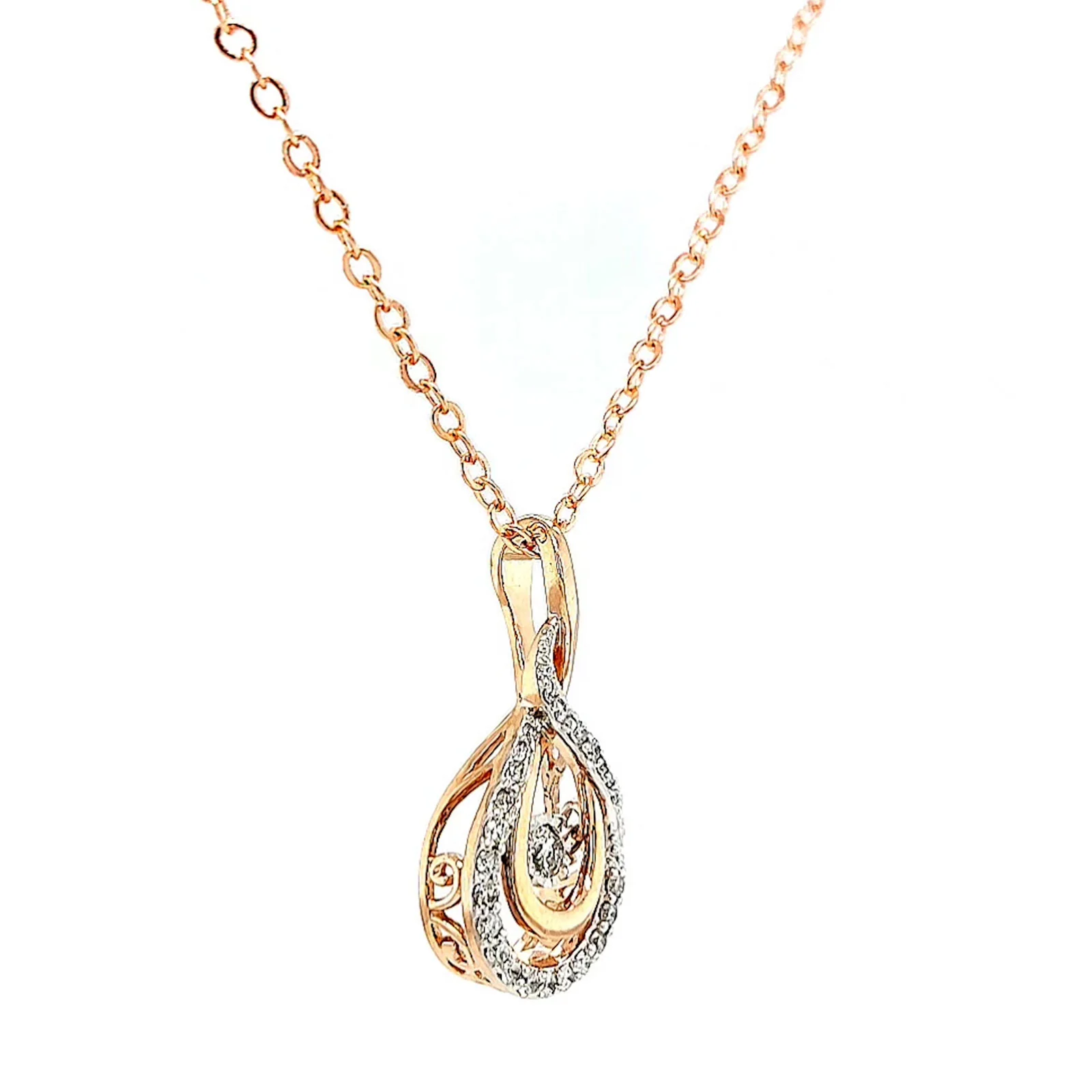9ct Rose Gold Round Brilliant Cut Dancing Diamond with 0.25 Carat tw of Diamond Pendant - Image 67