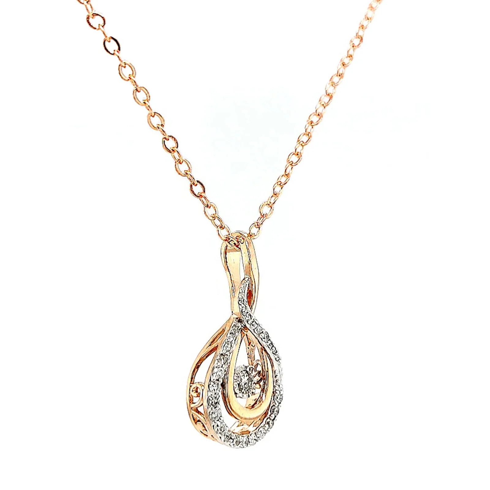 9ct Rose Gold Round Brilliant Cut Dancing Diamond with 0.25 Carat tw of Diamond Pendant - Image 68