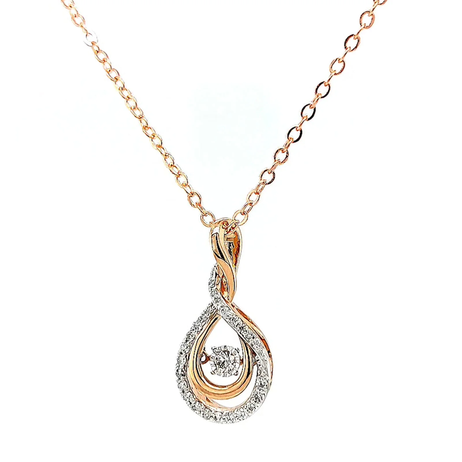9ct Rose Gold Round Brilliant Cut Dancing Diamond with 0.25 Carat tw of Diamond Pendant - Image 7