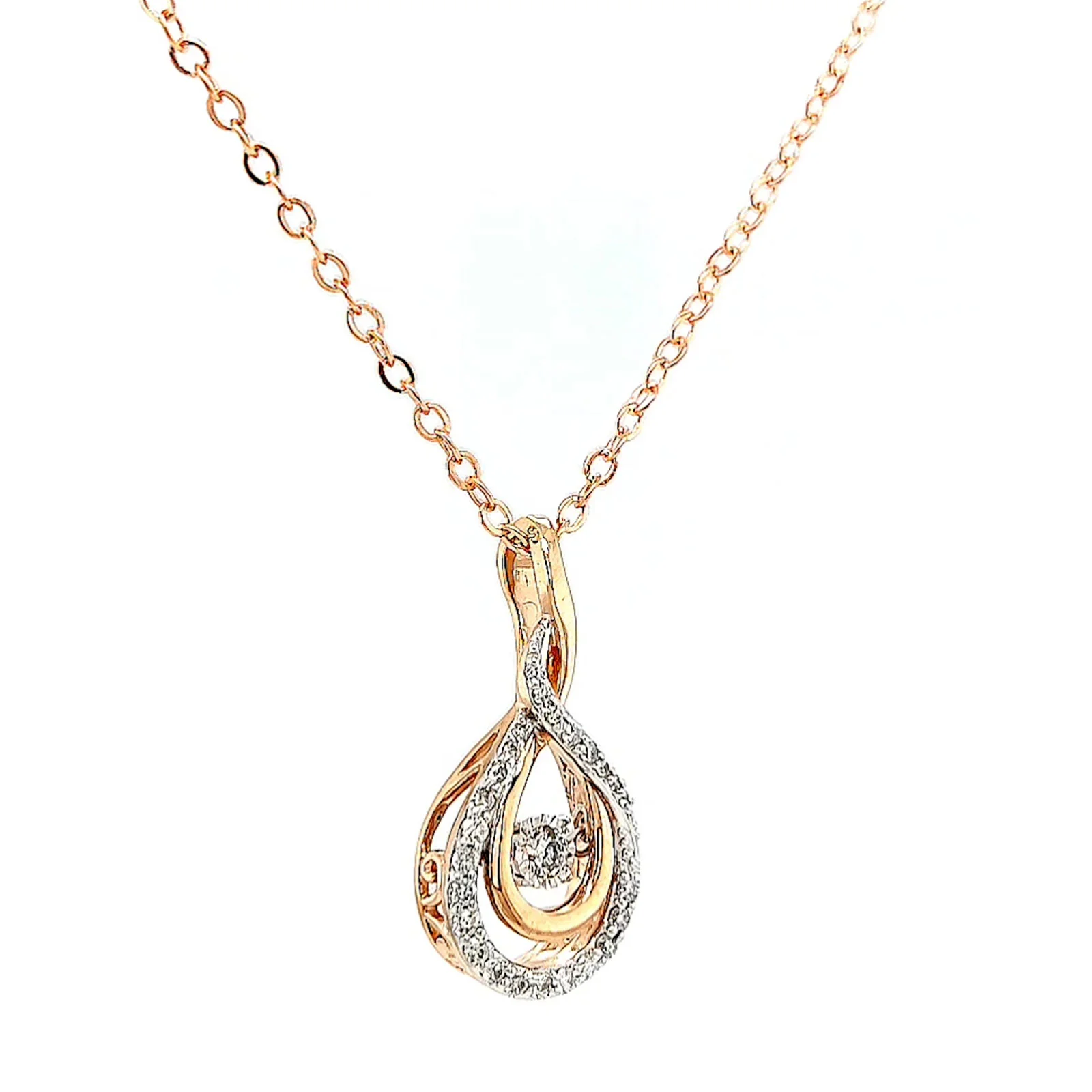 9ct Rose Gold Round Brilliant Cut Dancing Diamond with 0.25 Carat tw of Diamond Pendant - Image 70