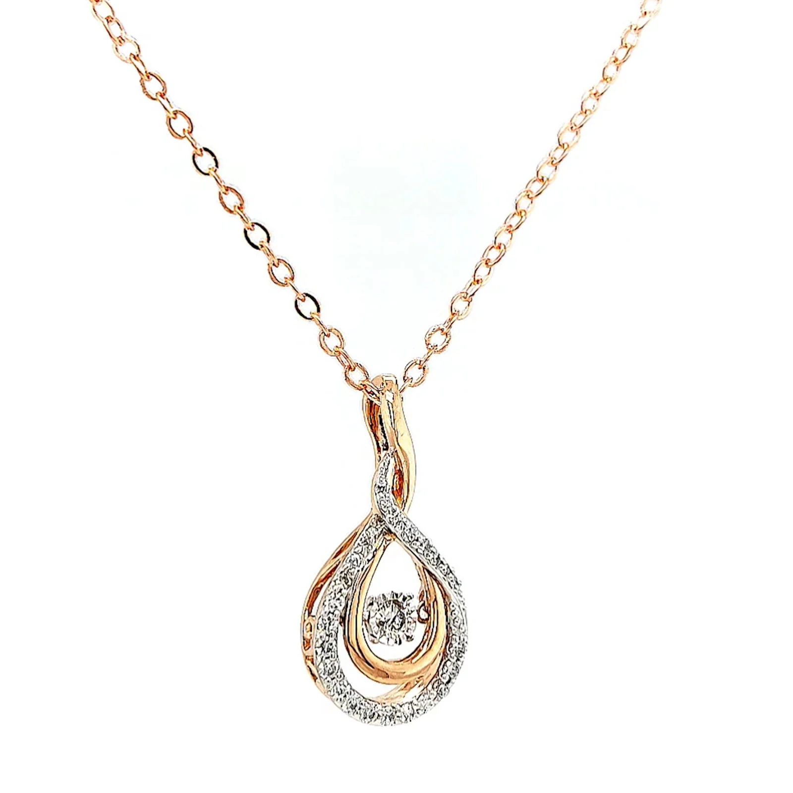 9ct Rose Gold Round Brilliant Cut Dancing Diamond with 0.25 Carat tw of Diamond Pendant - Image 72