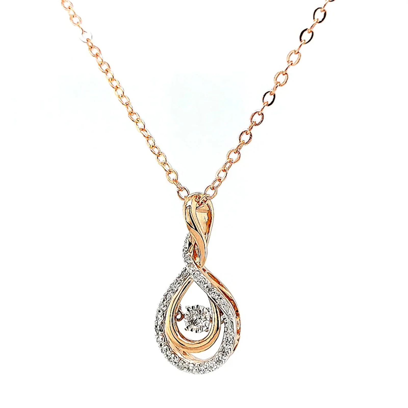 9ct Rose Gold Round Brilliant Cut Dancing Diamond with 0.25 Carat tw of Diamond Pendant - Image 8