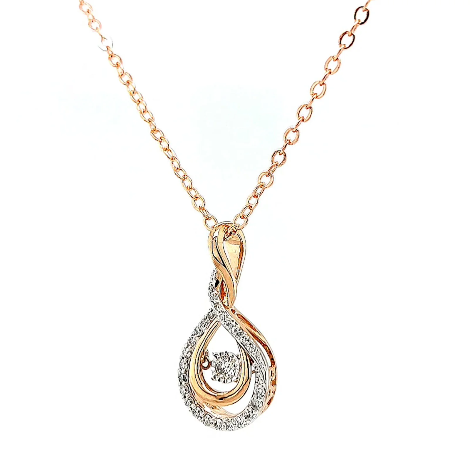 9ct Rose Gold Round Brilliant Cut Dancing Diamond with 0.25 Carat tw of Diamond Pendant - Image 9