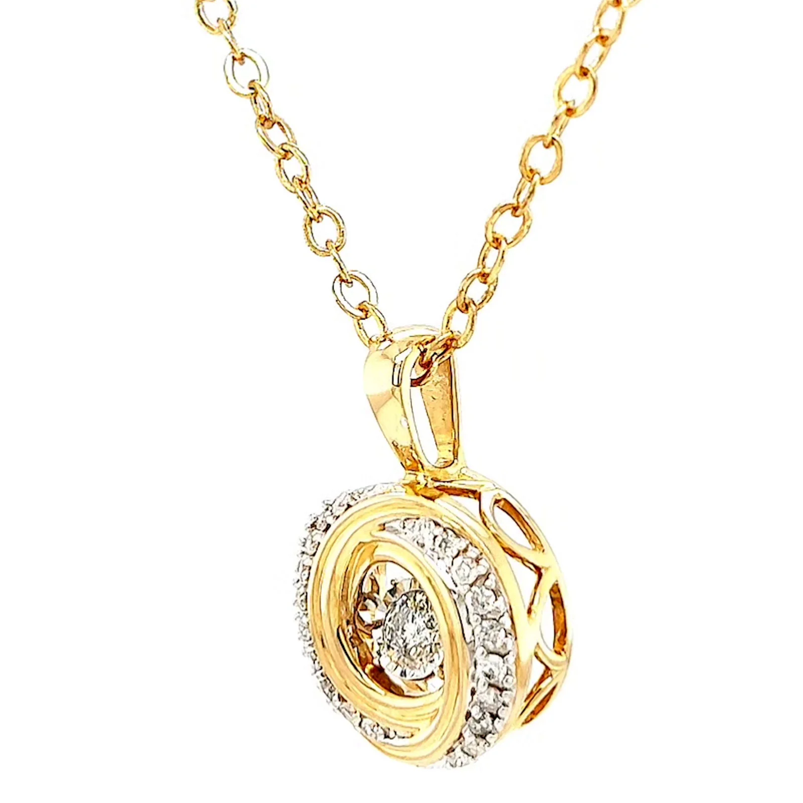 9ct Yellow Gold Round Brilliant Cut Dancing Diamond with 0.20 CARAT tw of Diamond Pendant - Image 10