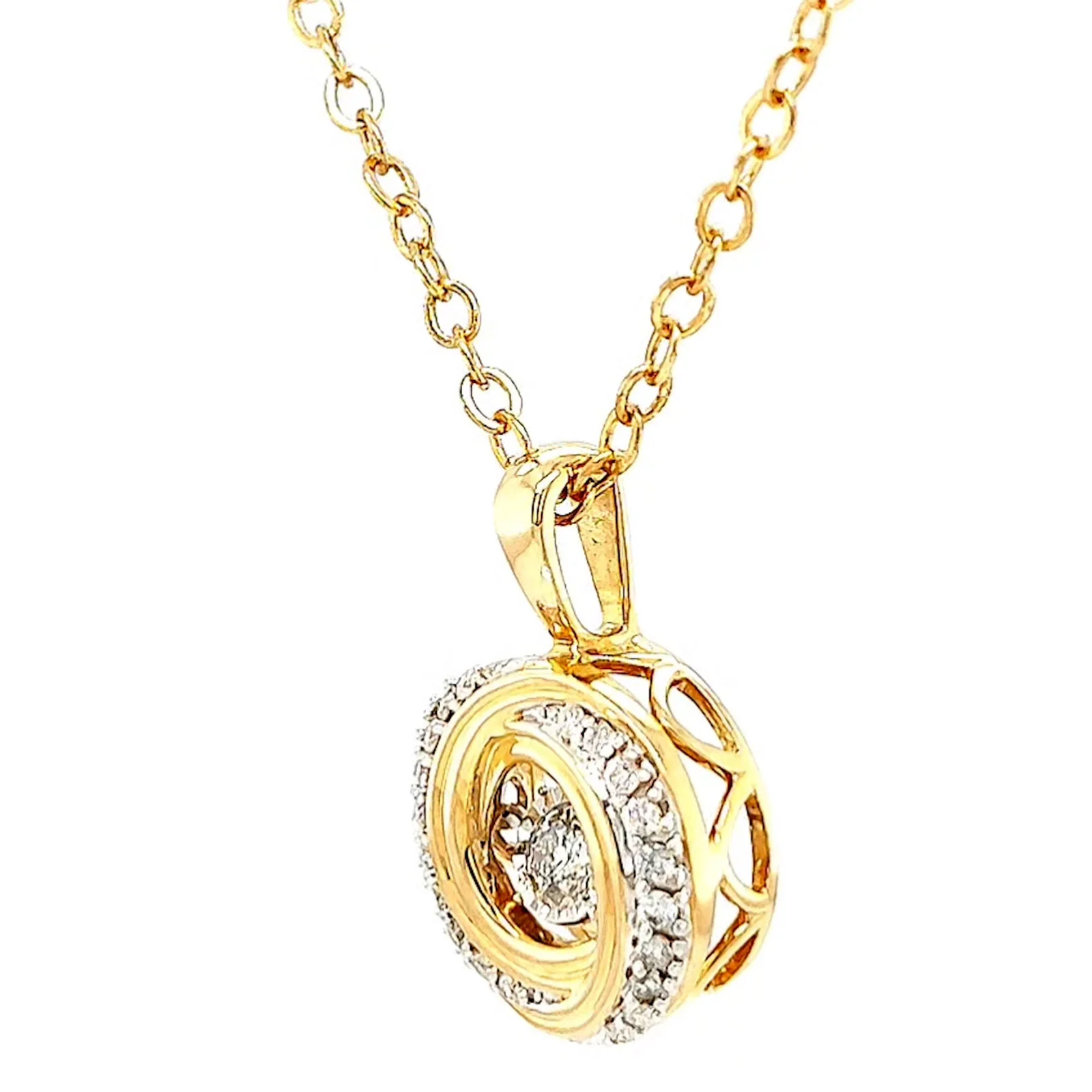 9ct Yellow Gold Round Brilliant Cut Dancing Diamond with 0.20 CARAT tw of Diamond Pendant - Image 11