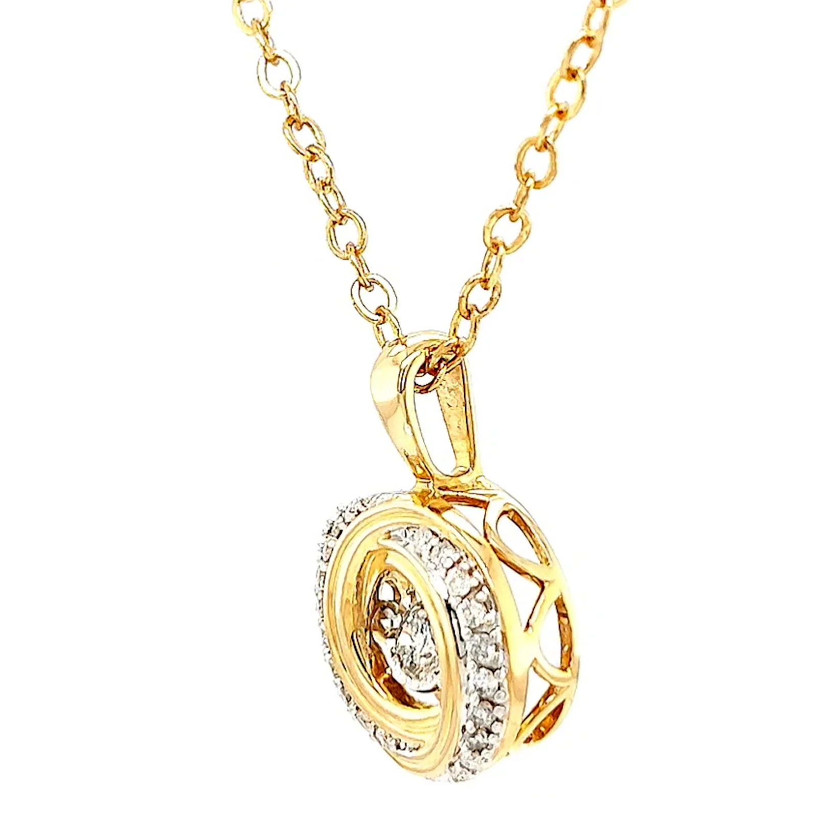 9ct Yellow Gold Round Brilliant Cut Dancing Diamond with 0.20 CARAT tw of Diamond Pendant - Image 12