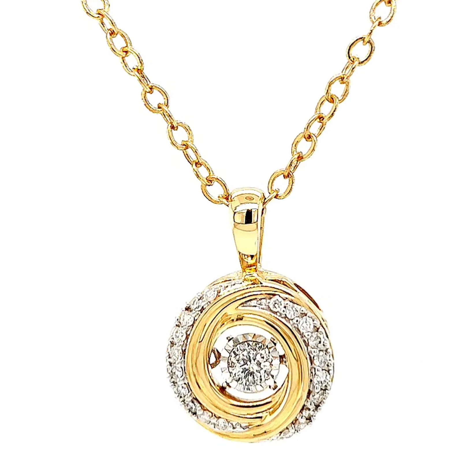 9ct Yellow Gold Round Brilliant Cut Dancing Diamond with 0.20 CARAT tw of Diamond Pendant - Image 3