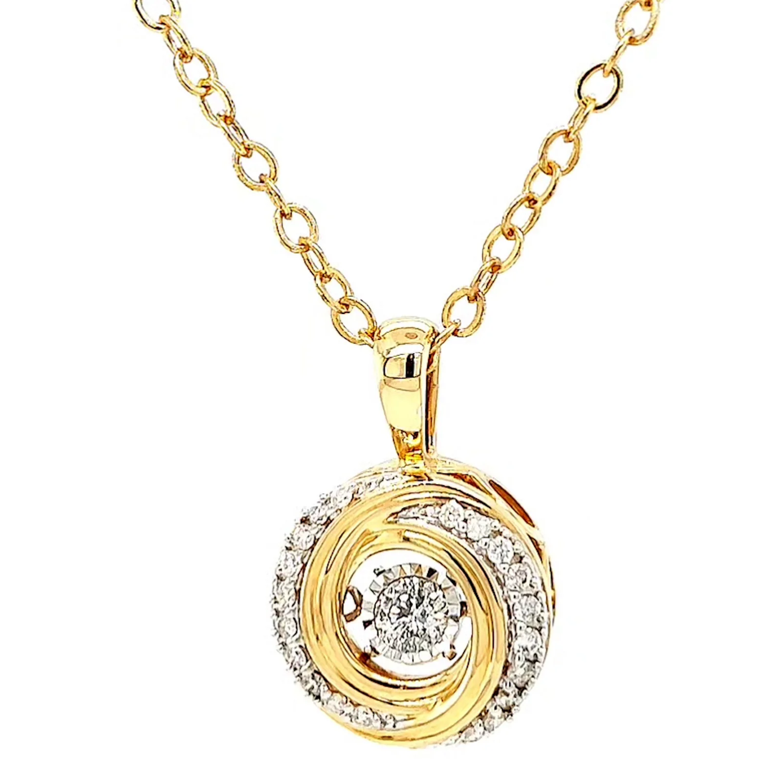 9ct Yellow Gold Round Brilliant Cut Dancing Diamond with 0.20 CARAT tw of Diamond Pendant - Image 4