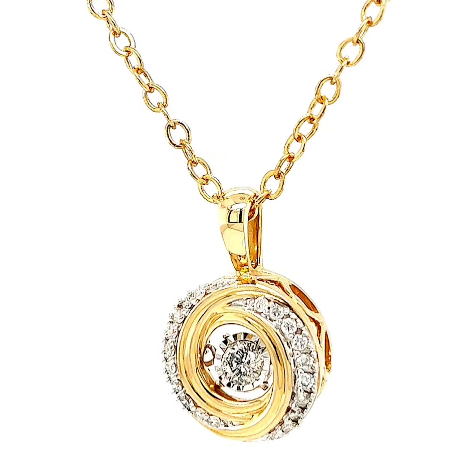 9ct Yellow Gold Round Brilliant Cut Dancing Diamond with 0.20 CARAT tw of Diamond Pendant - Image 6