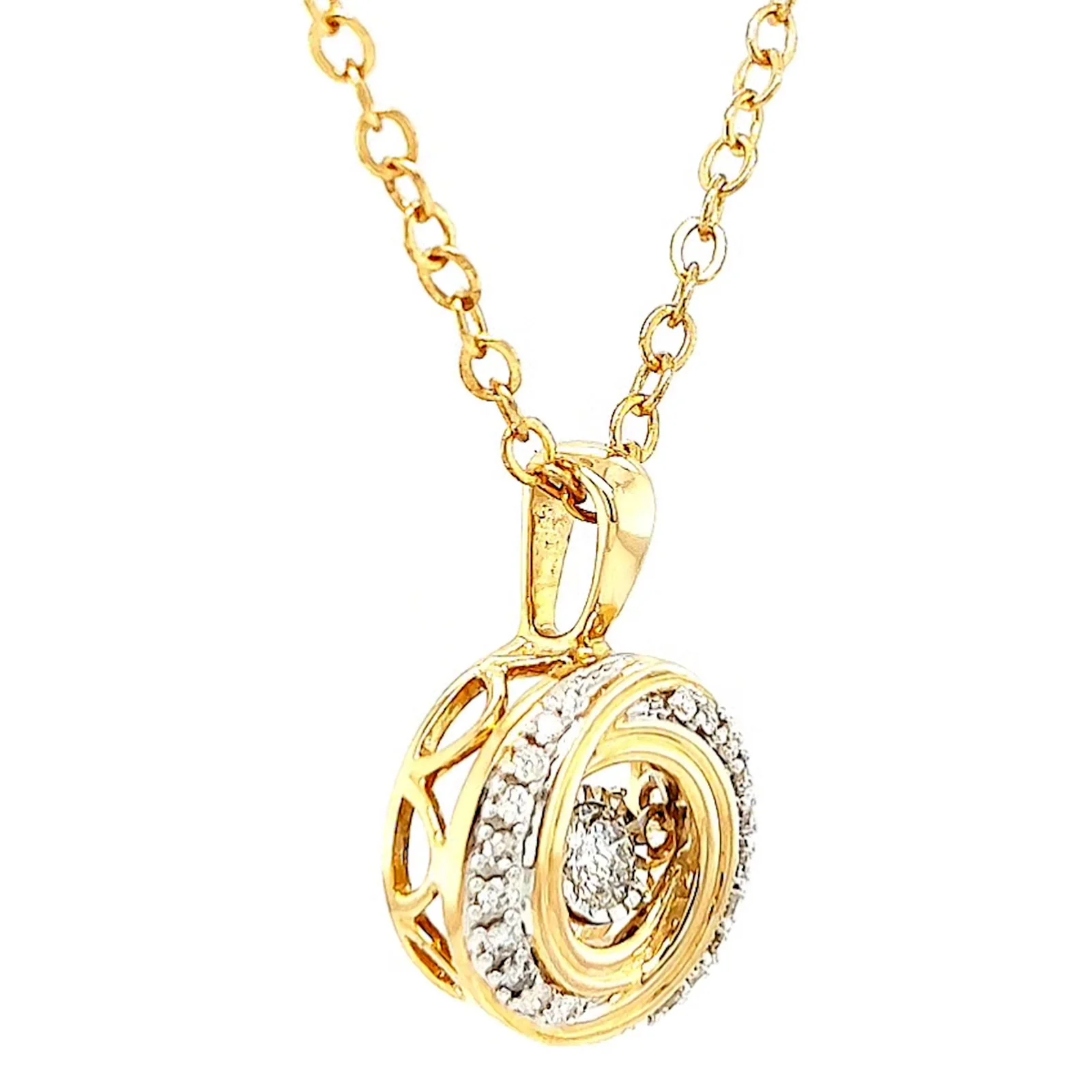 9ct Yellow Gold Round Brilliant Cut Dancing Diamond with 0.20 CARAT tw of Diamond Pendant - Image 66