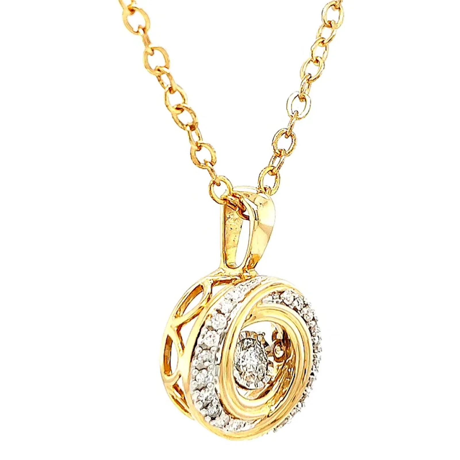 9ct Yellow Gold Round Brilliant Cut Dancing Diamond with 0.20 CARAT tw of Diamond Pendant - Image 67