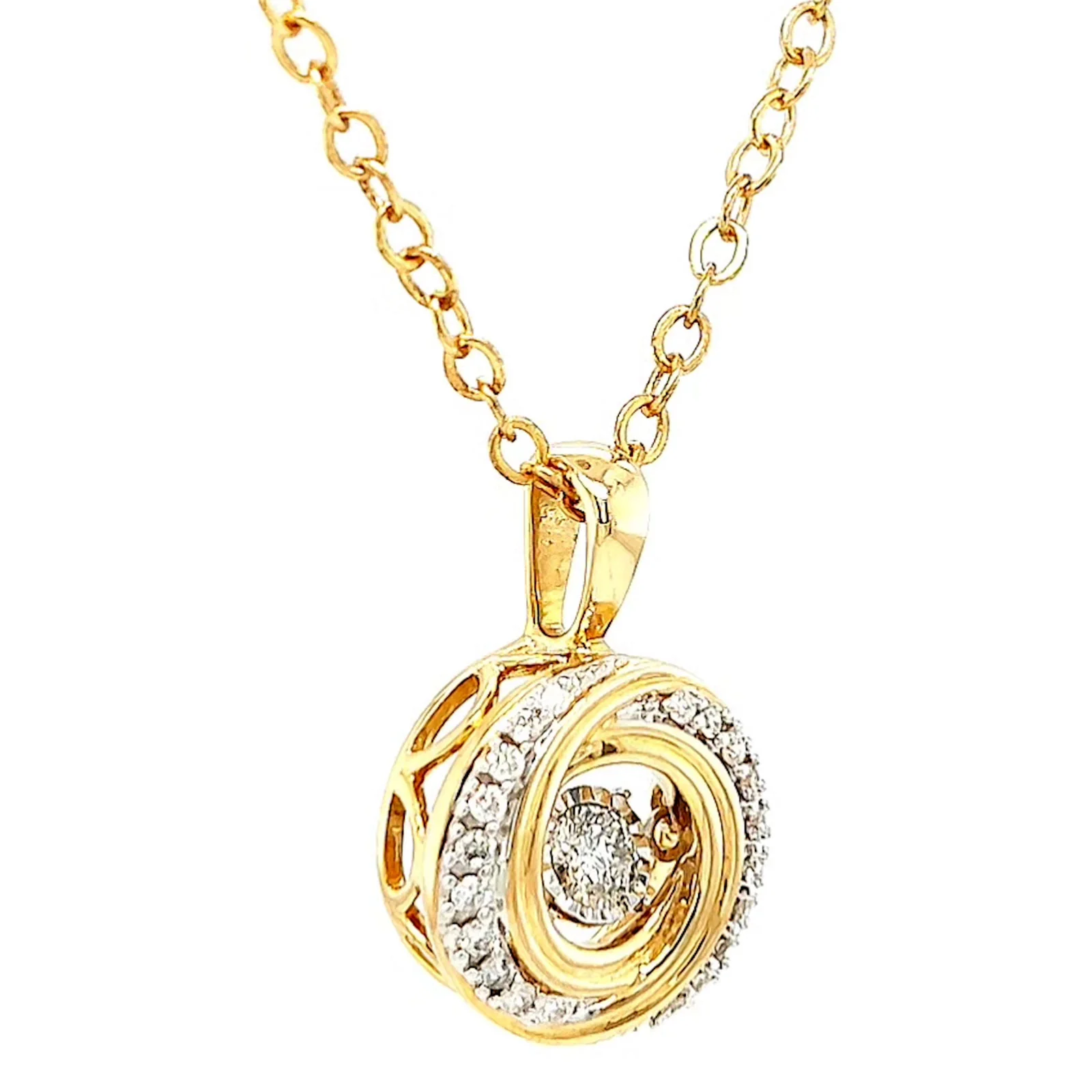 9ct Yellow Gold Round Brilliant Cut Dancing Diamond with 0.20 CARAT tw of Diamond Pendant - Image 68