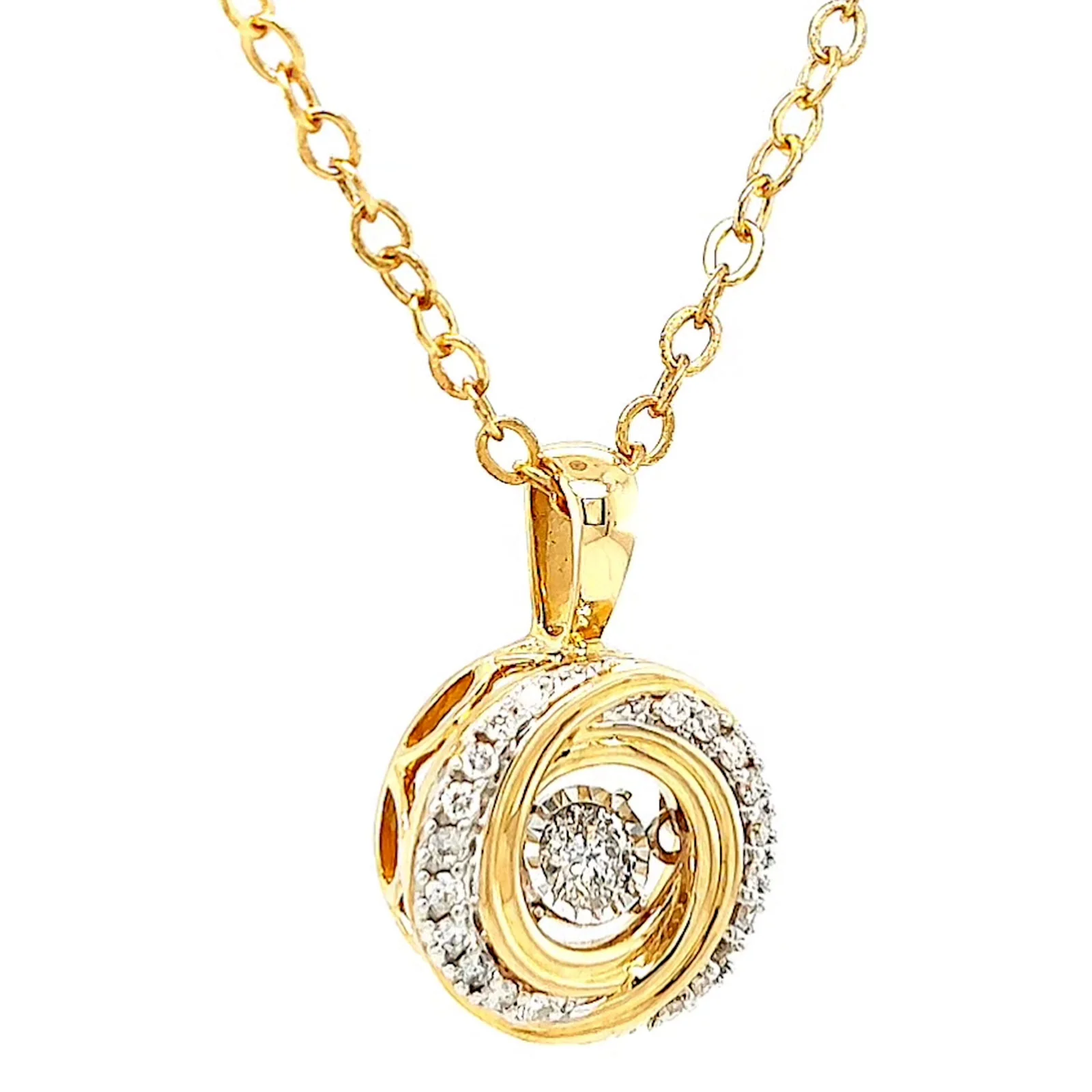 9ct Yellow Gold Round Brilliant Cut Dancing Diamond with 0.20 CARAT tw of Diamond Pendant - Image 70