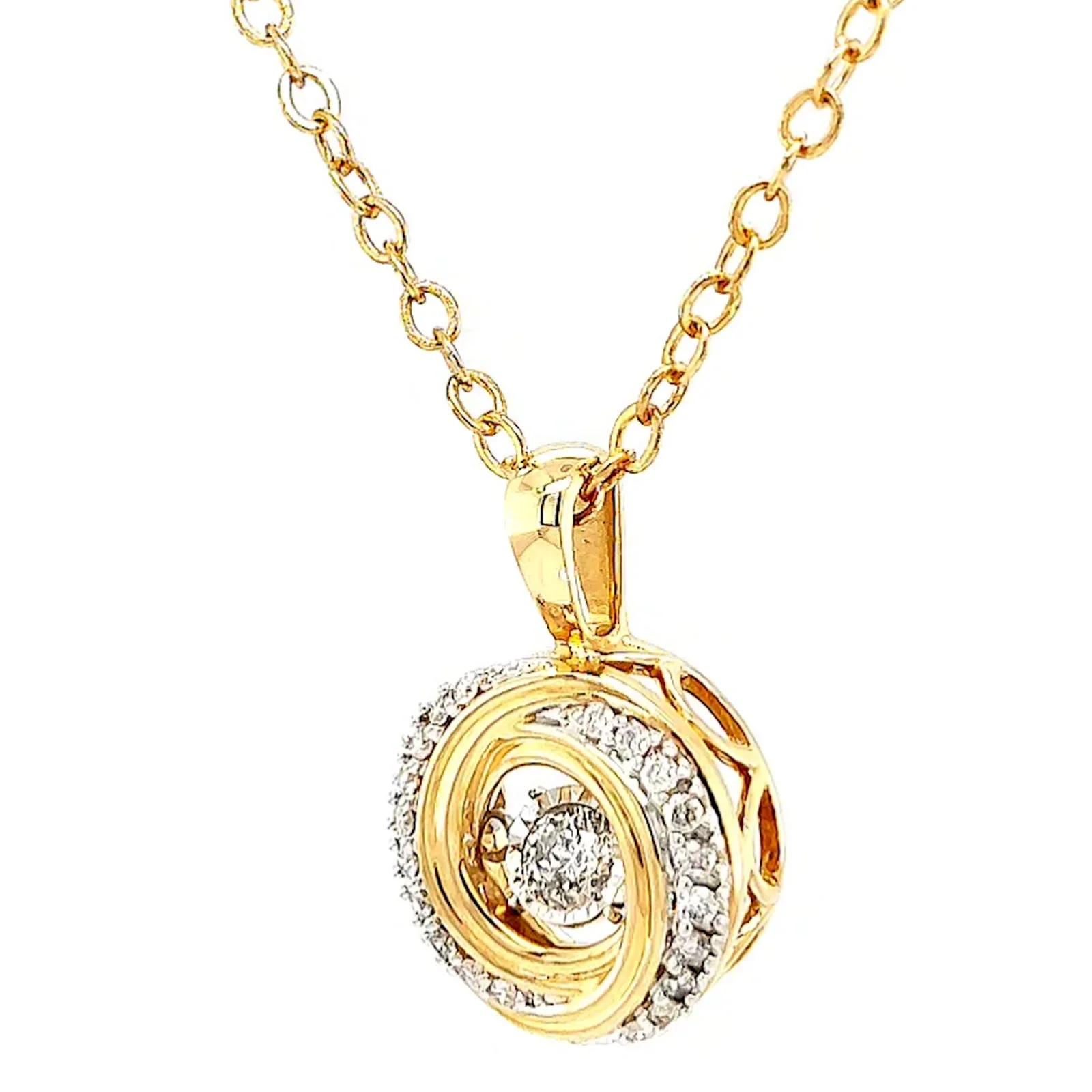 9ct Yellow Gold Round Brilliant Cut Dancing Diamond with 0.20 CARAT tw of Diamond Pendant - Image 8