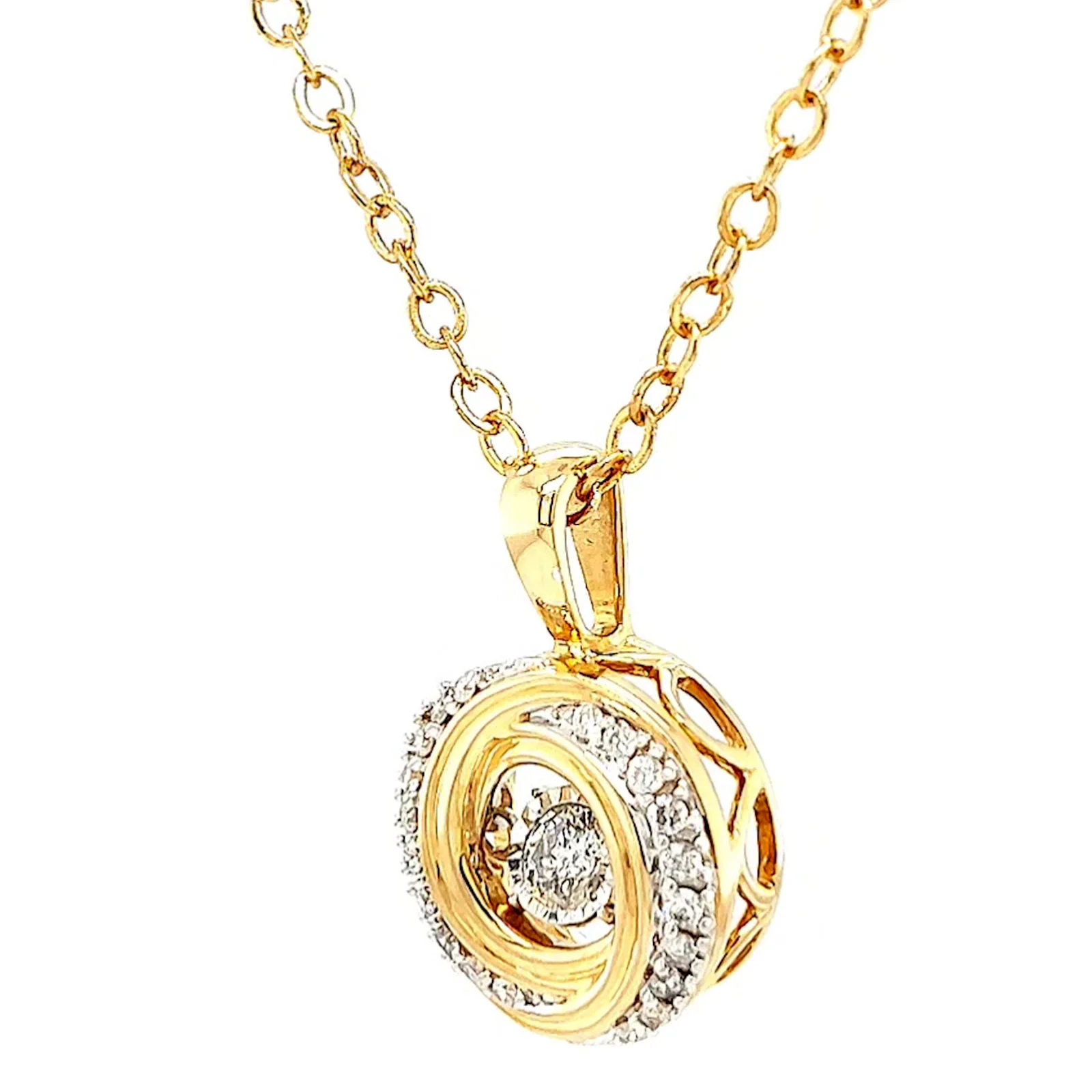 9ct Yellow Gold Round Brilliant Cut Dancing Diamond with 0.20 CARAT tw of Diamond Pendant - Image 9