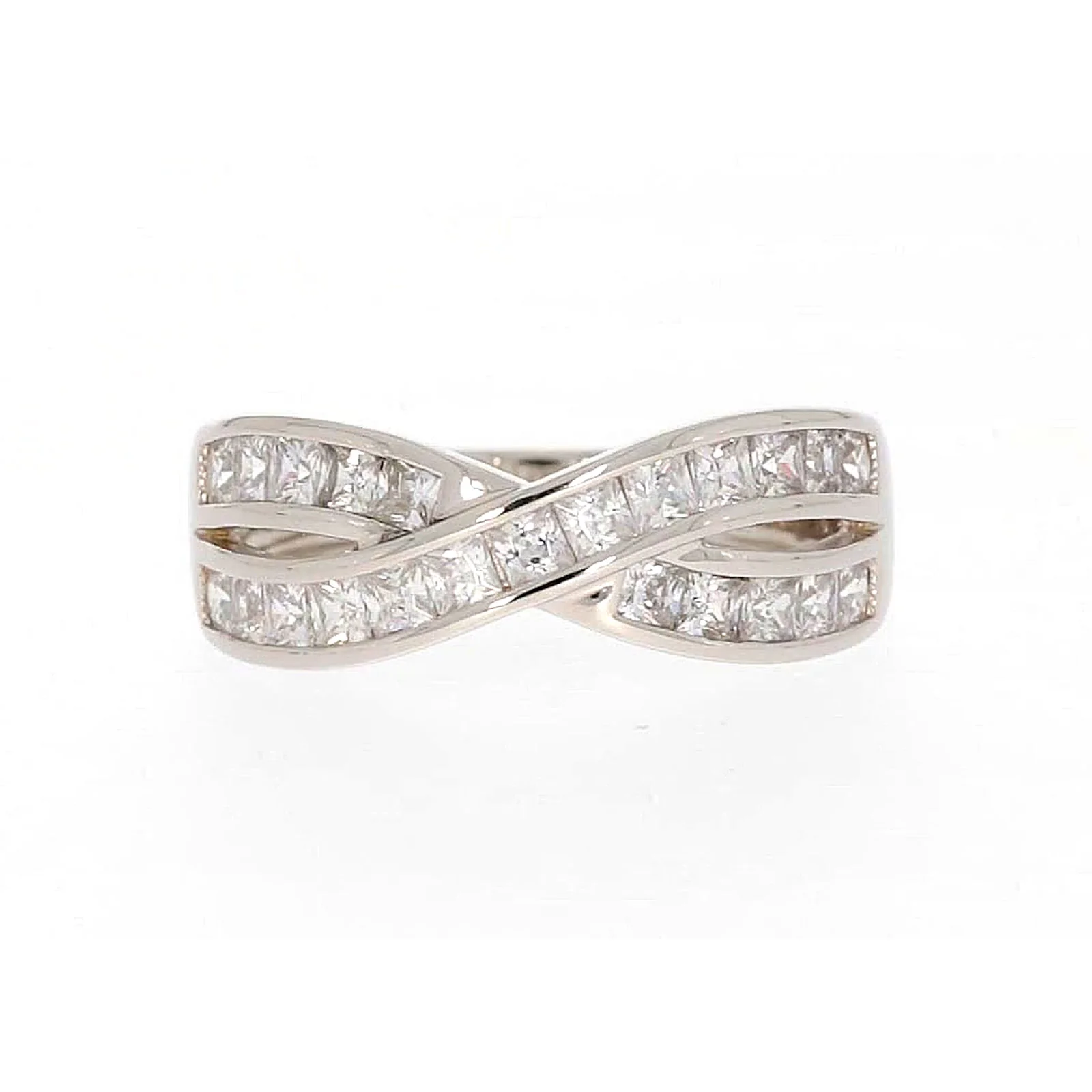 Sterling Silver Cubic Zirconia Cross Over Ring - Image 2