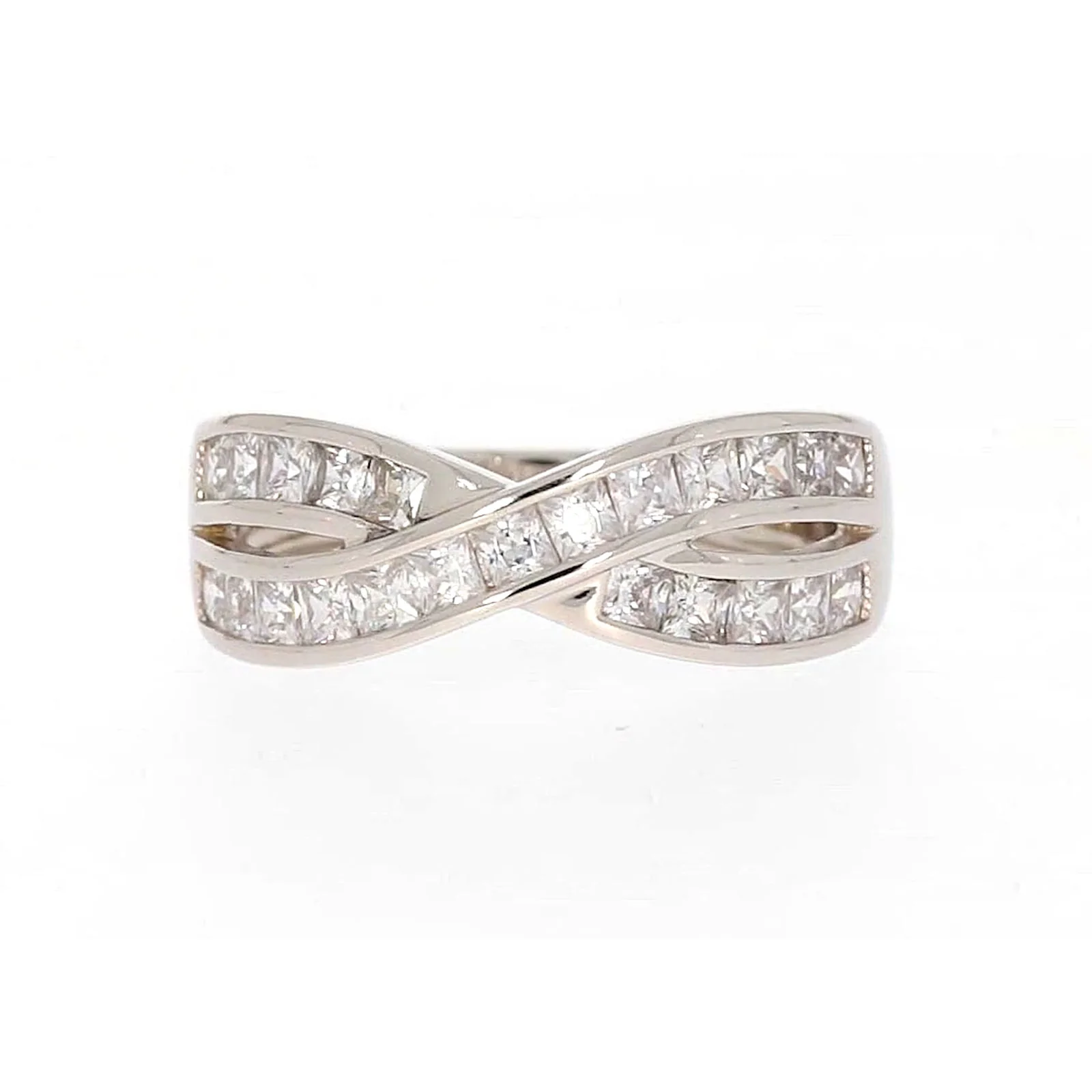 Sterling Silver Cubic Zirconia Cross Over Ring - Image 3