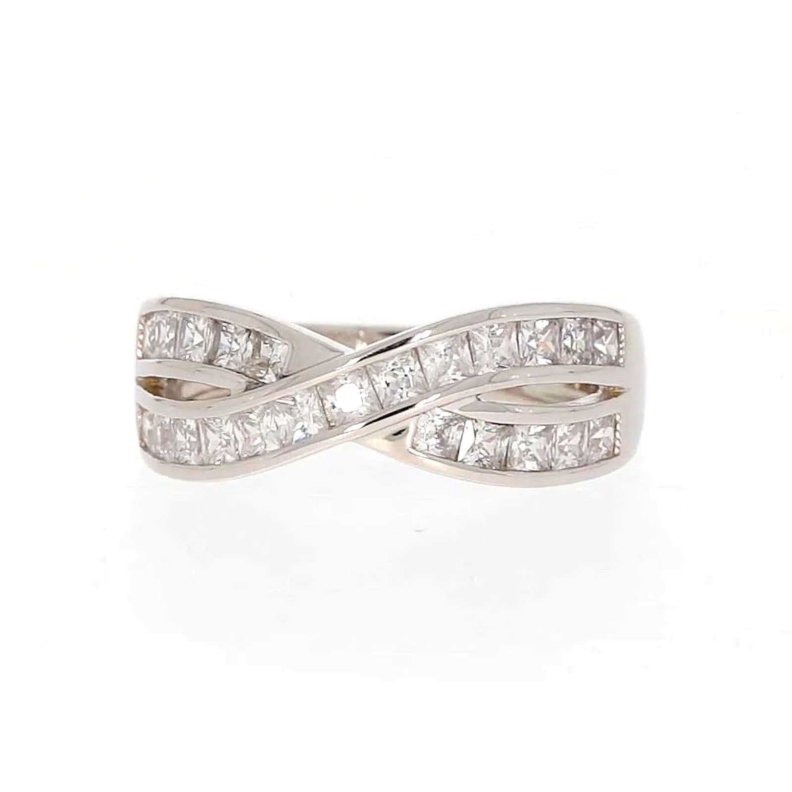 Sterling Silver Cubic Zirconia Cross Over Ring - Image 4