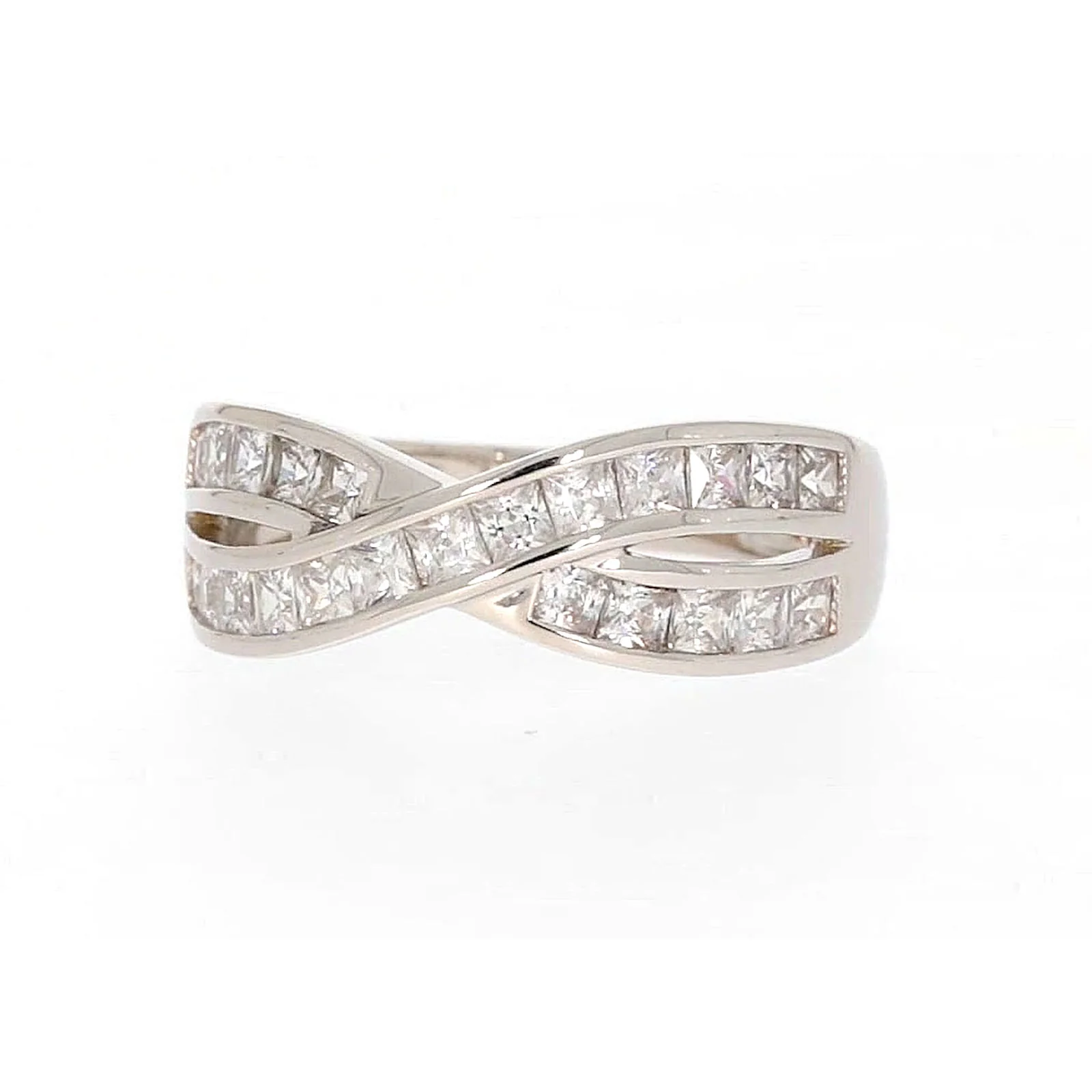Sterling Silver Cubic Zirconia Cross Over Ring - Image 5