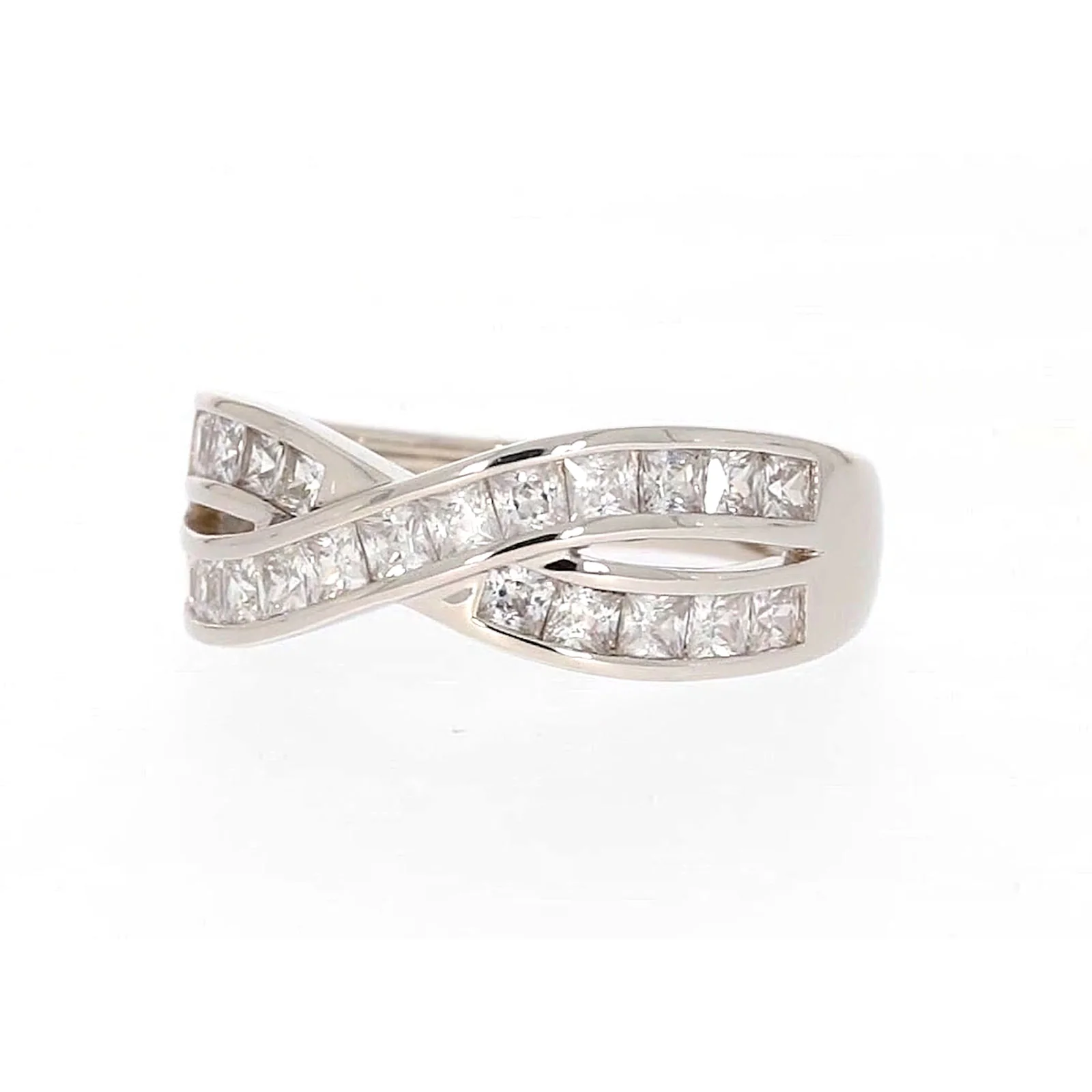 Sterling Silver Cubic Zirconia Cross Over Ring - Image 7