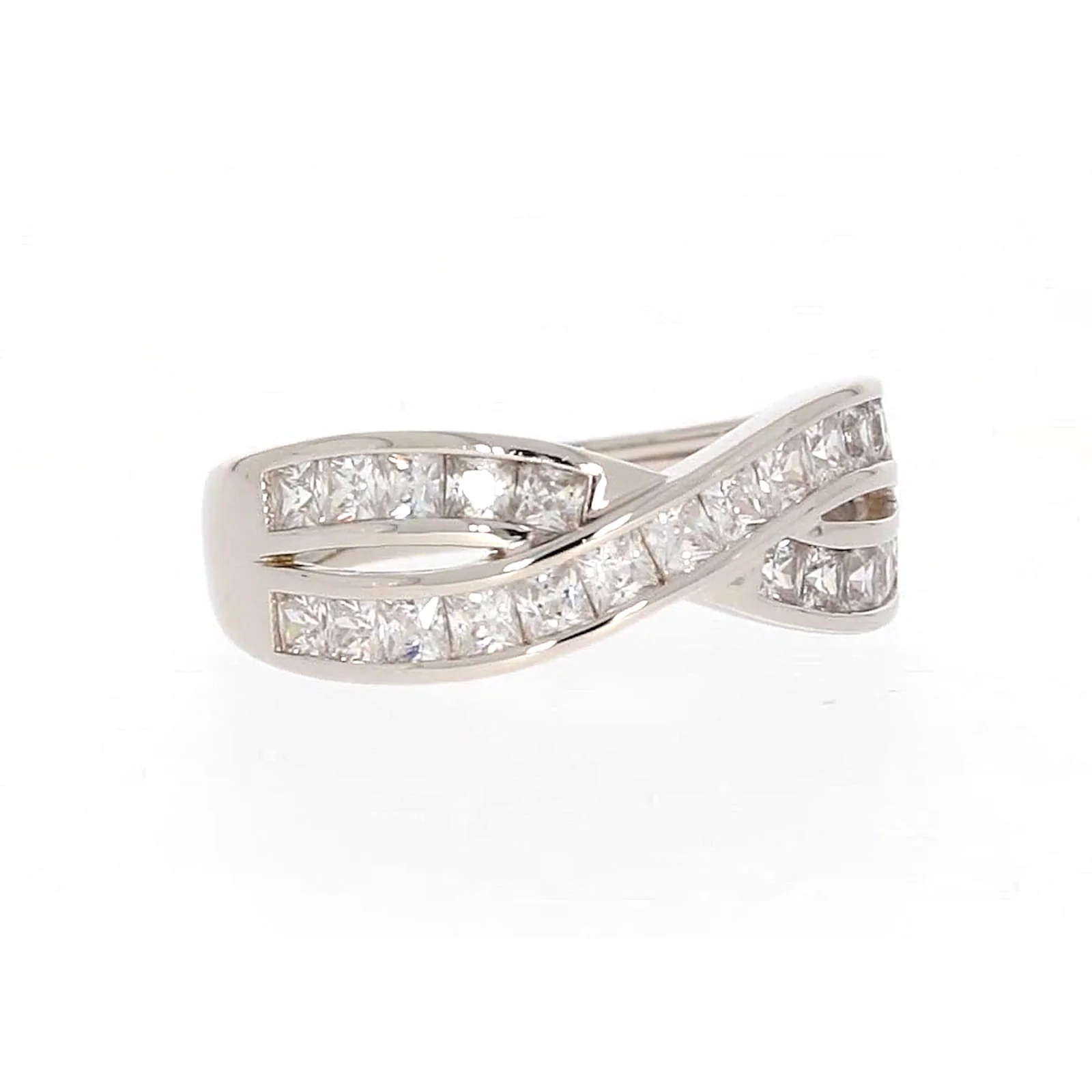 Sterling Silver Cubic Zirconia Cross Over Ring - Image 72